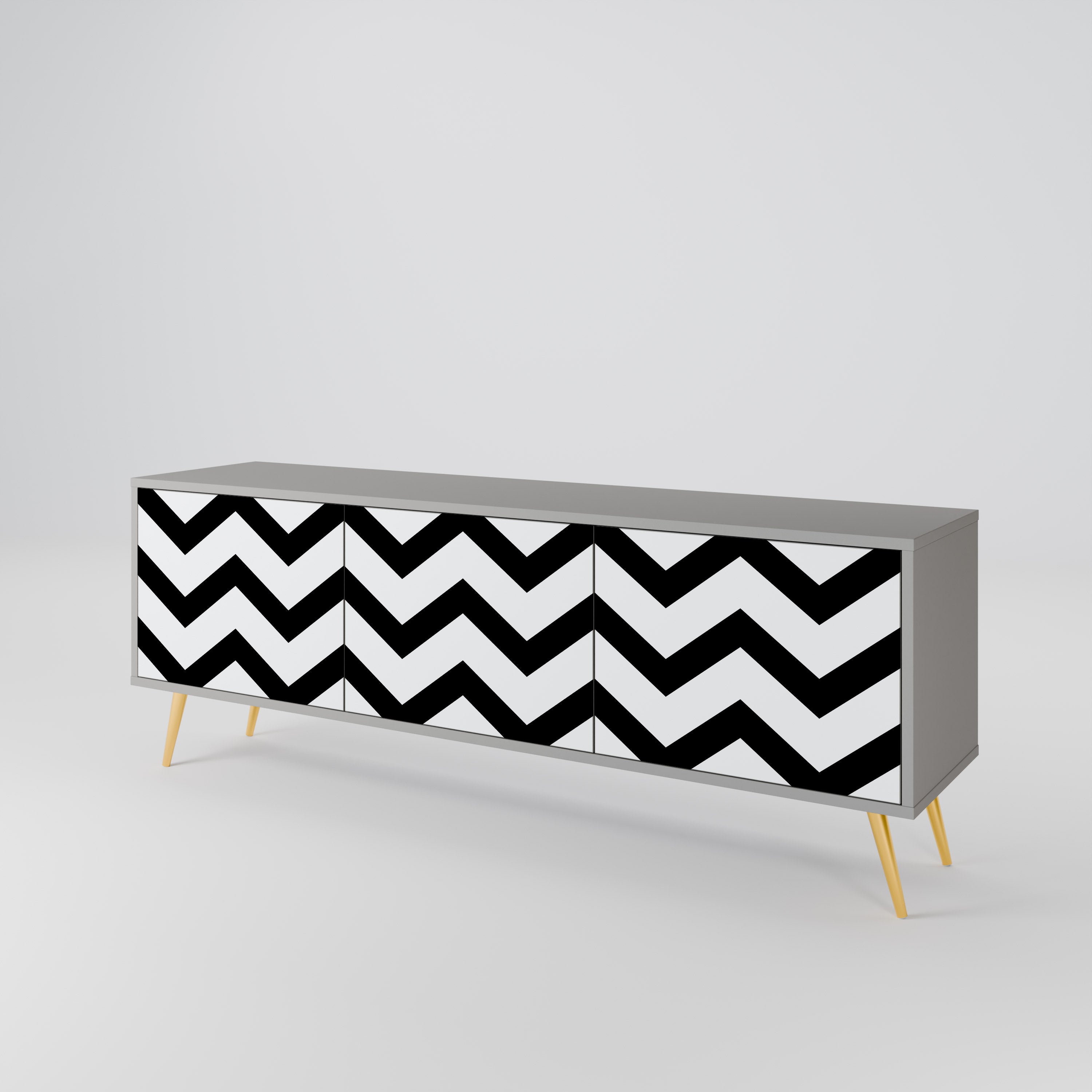 CLASSIC ZIG ZAG 3-Door TV Stand in Grey Finish