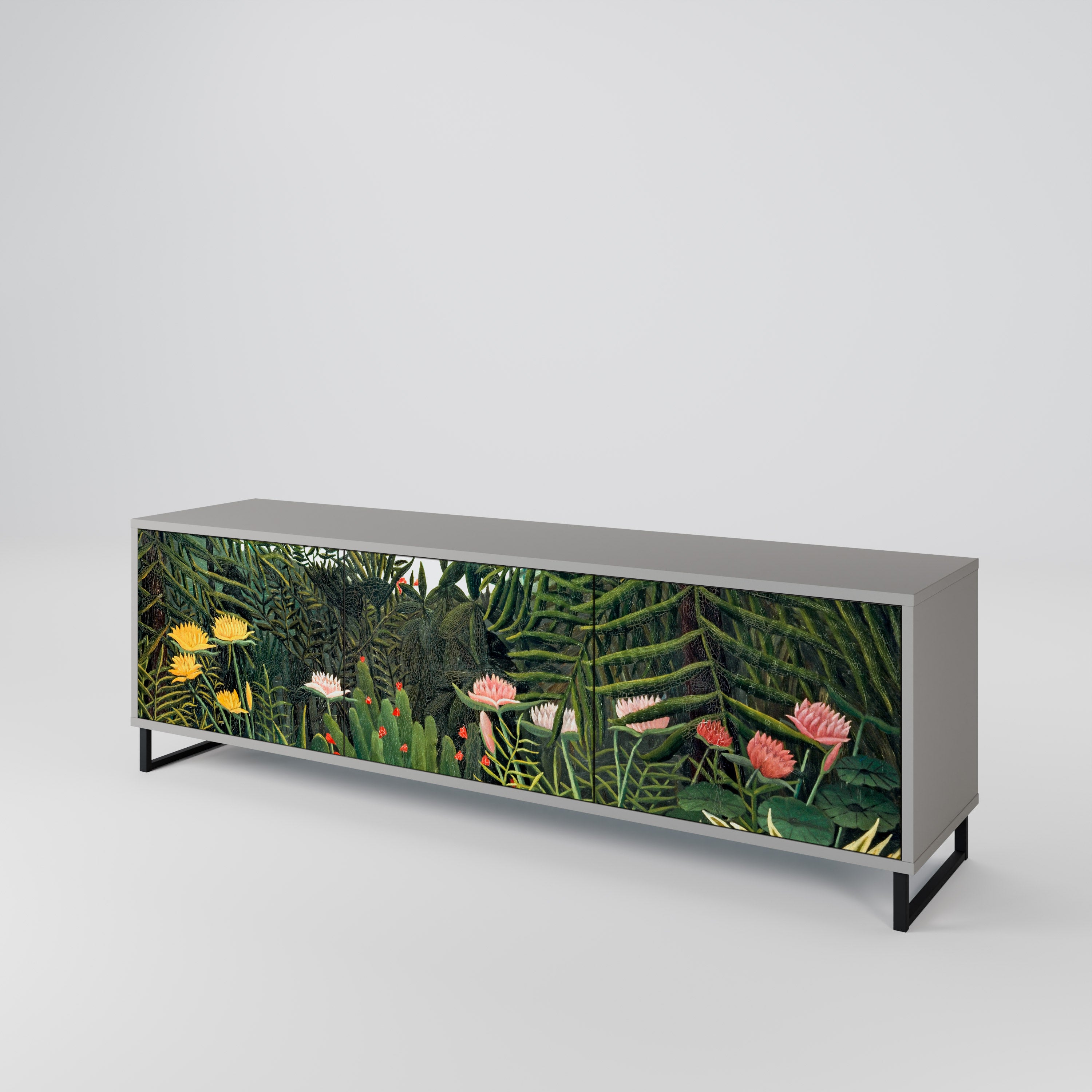 VIRGIN FOREST WITH SUNSET 3-Door TV Stand in Grey Finish