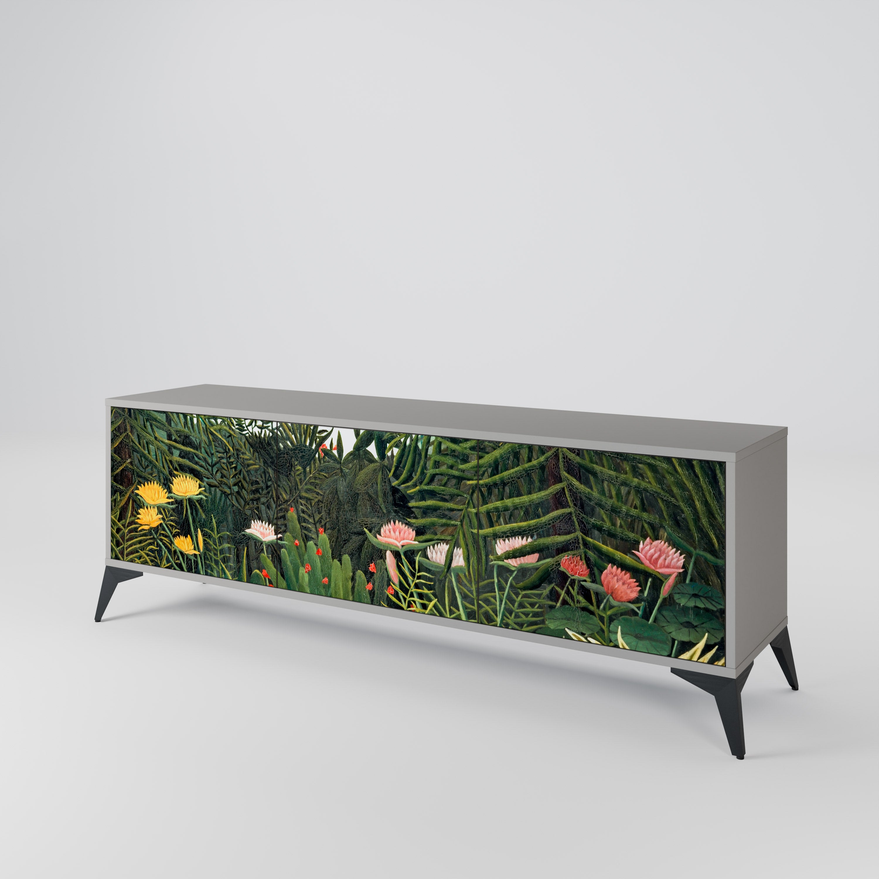 VIRGIN FOREST WITH SUNSET 3-Door TV Stand in Grey Finish