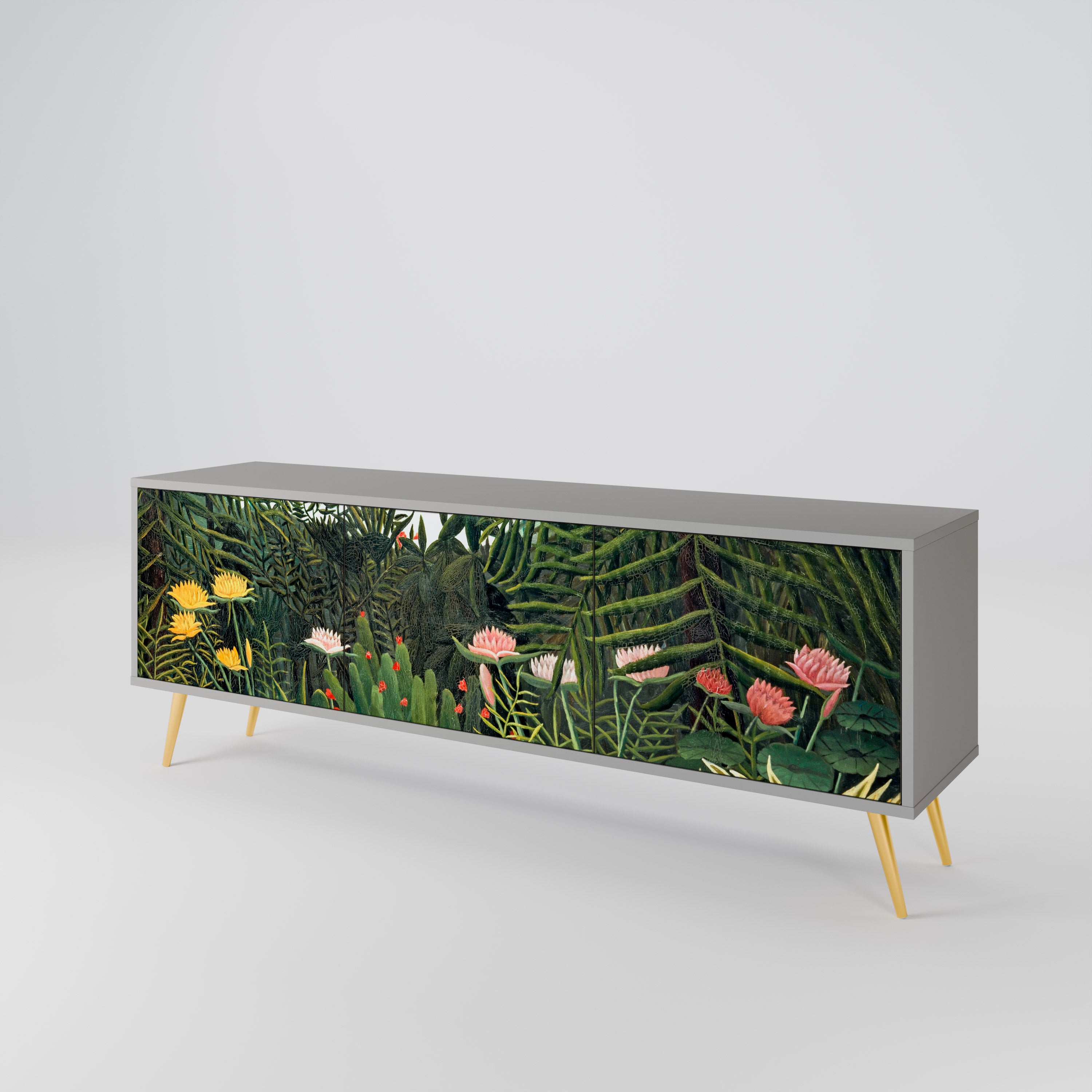 VIRGIN FOREST WITH SUNSET 3-Door TV Stand in Grey Finish