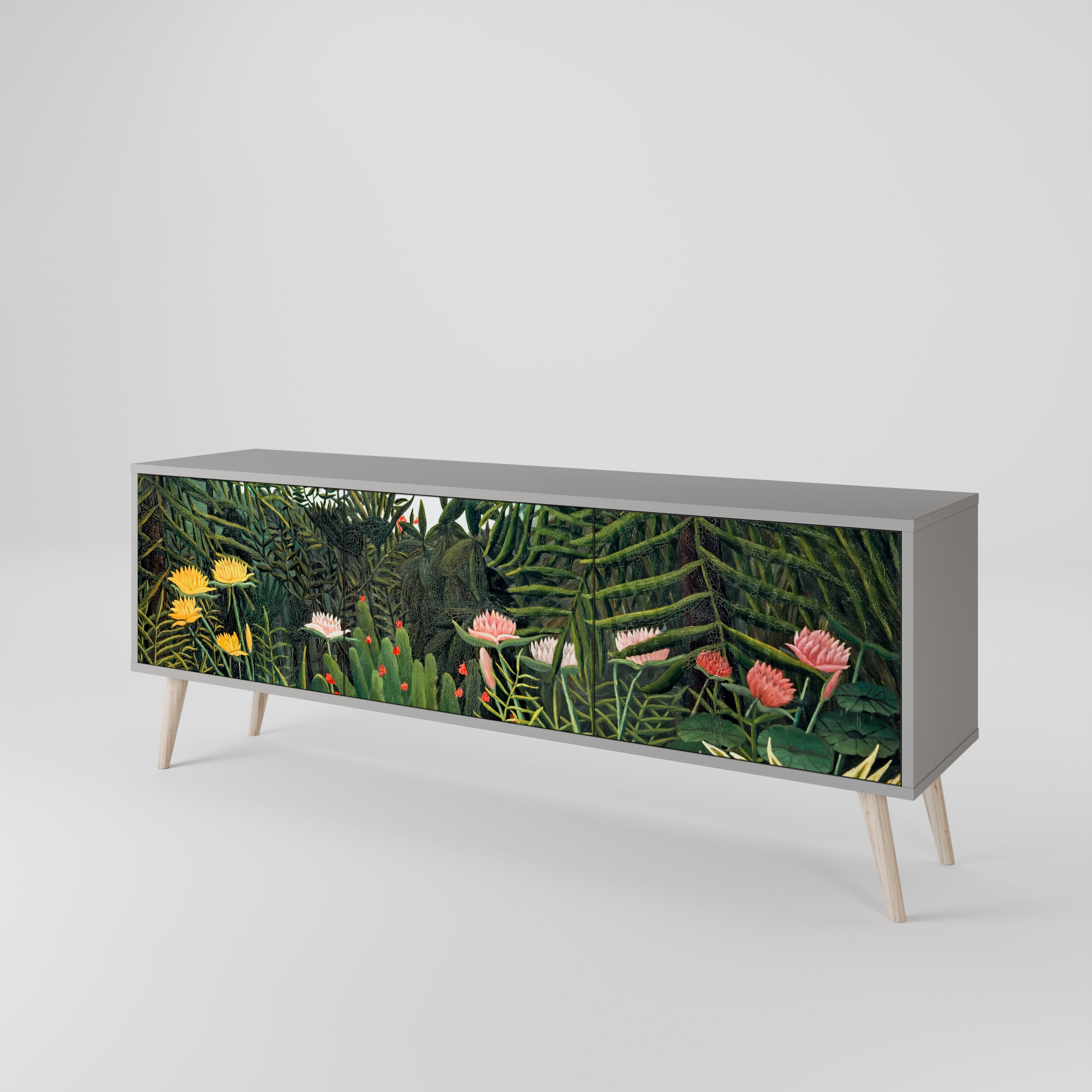 VIRGIN FOREST WITH SUNSET 3-Door TV Stand in Grey Finish