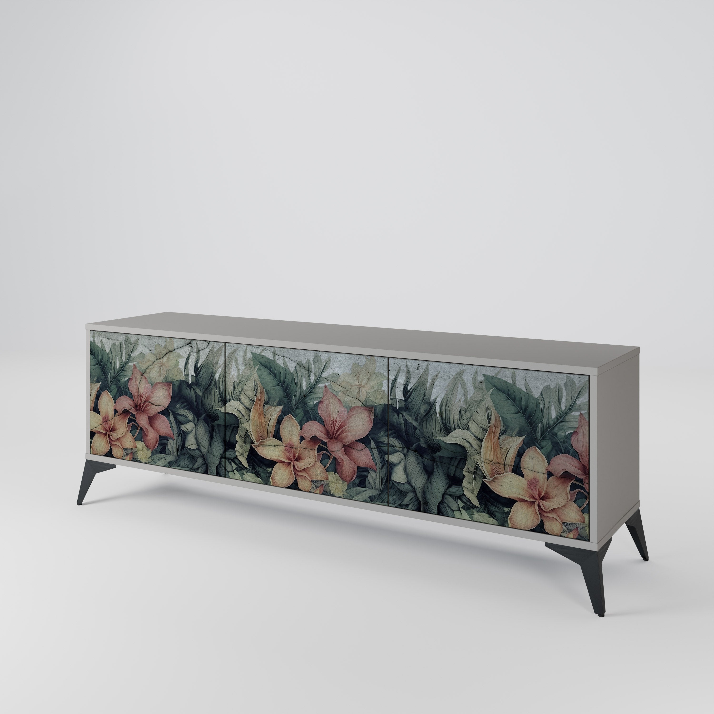 HEAVENLY BLOOM 3-Door TV Stand in Grey Finish