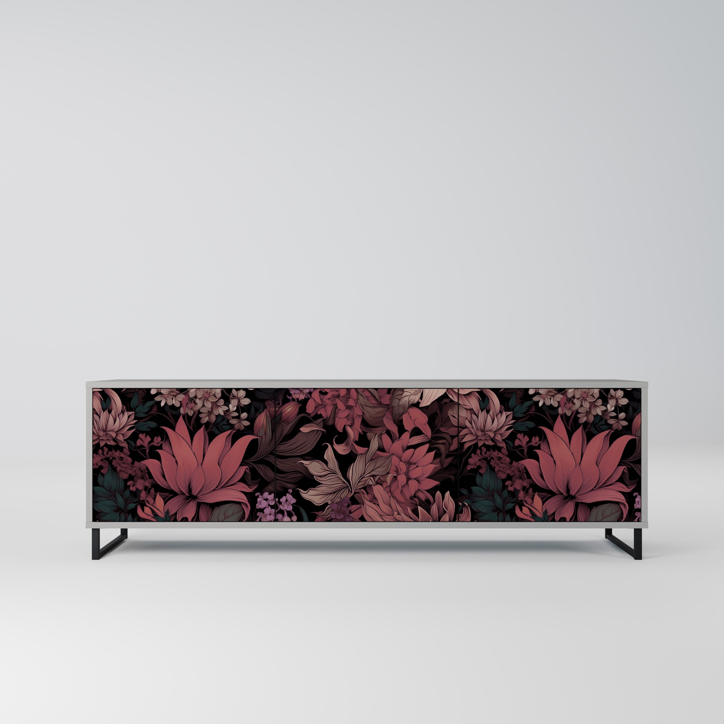 FLORAL WHISPER 3-Door TV Stand in Grey Finish