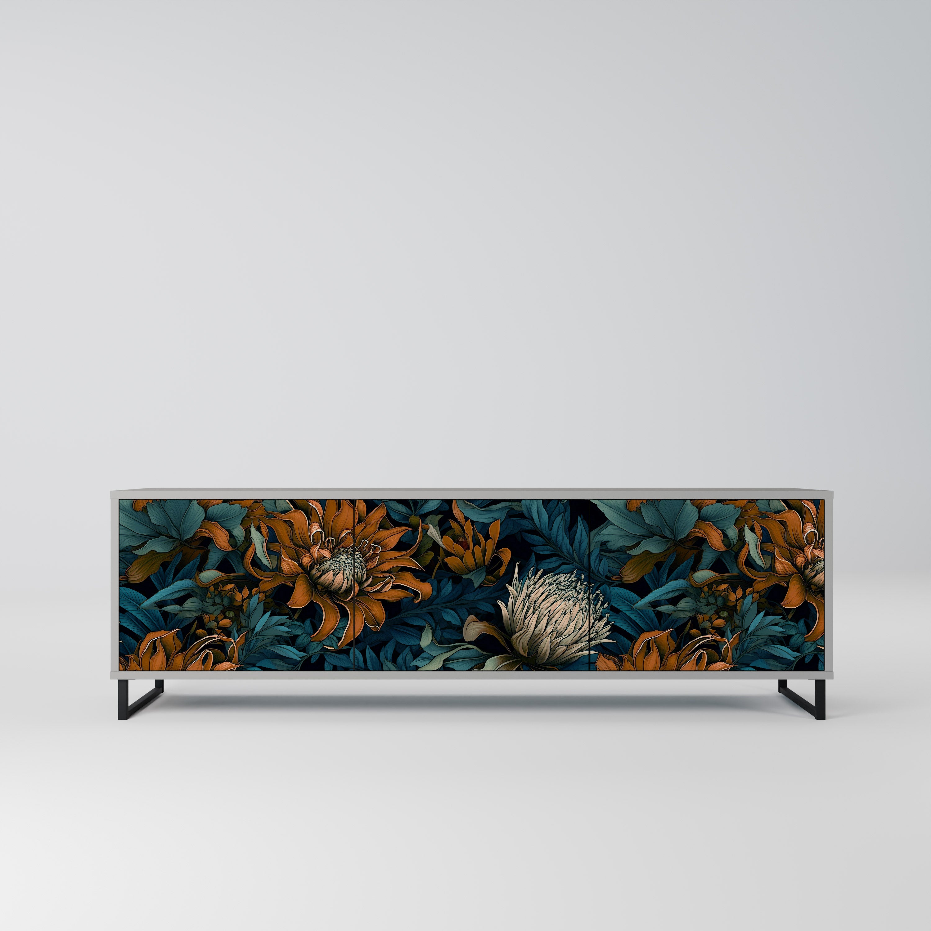 MORNING BLOOM 3-Door TV Stand in Grey Finish