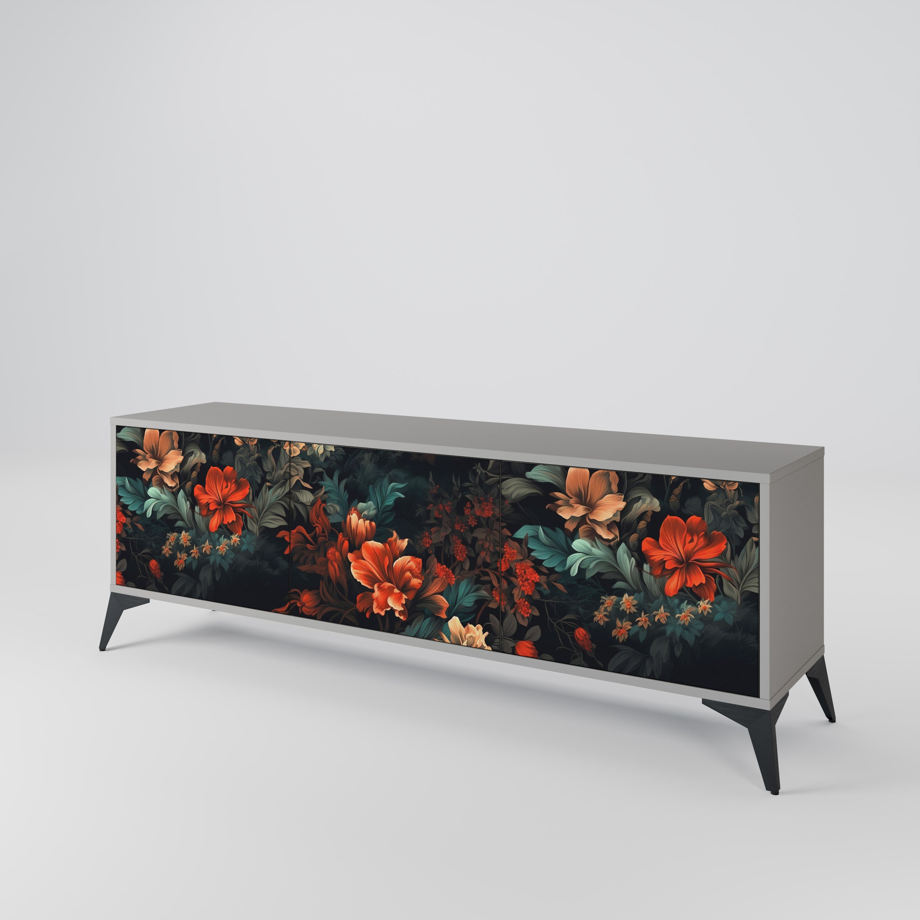 IMAGINARY BLOSSOM 3-Door TV Stand in Grey Finish