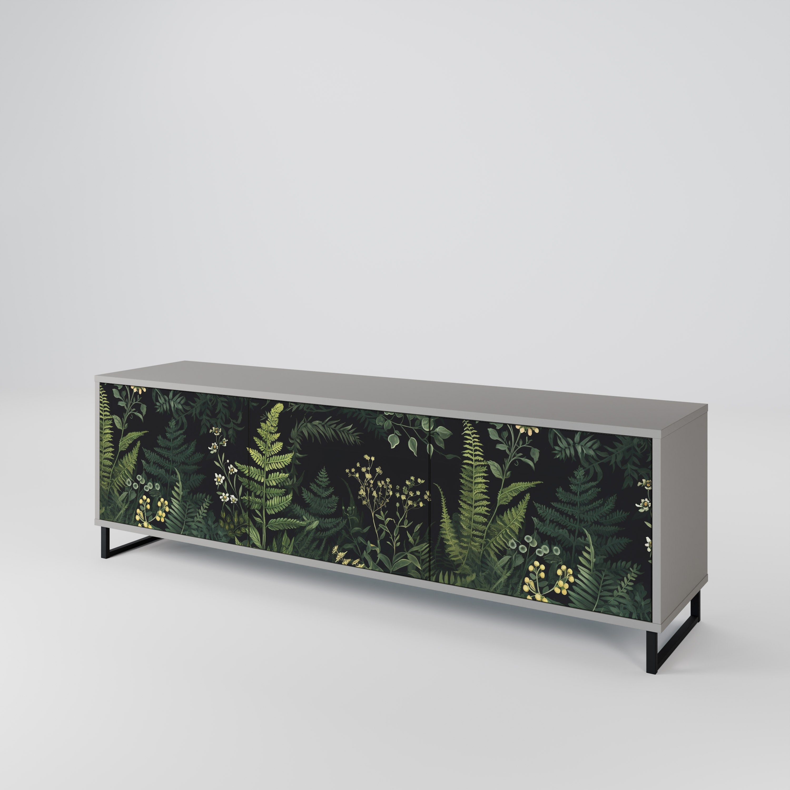 FERN FLOWERS 3-Door TV Stand in Grey Finish