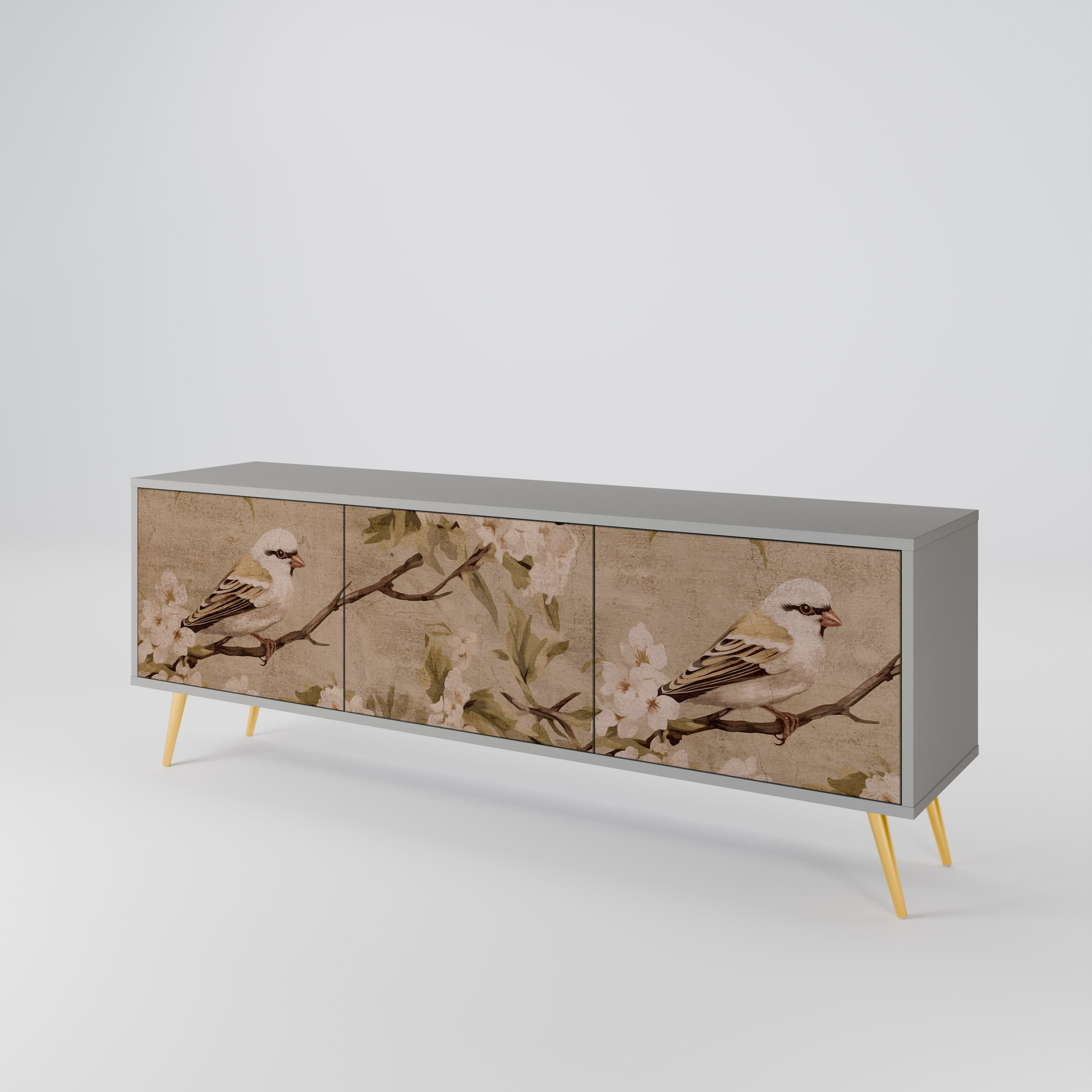 PETAL DISTINGUISH 3-Door TV Stand in Grey Finish