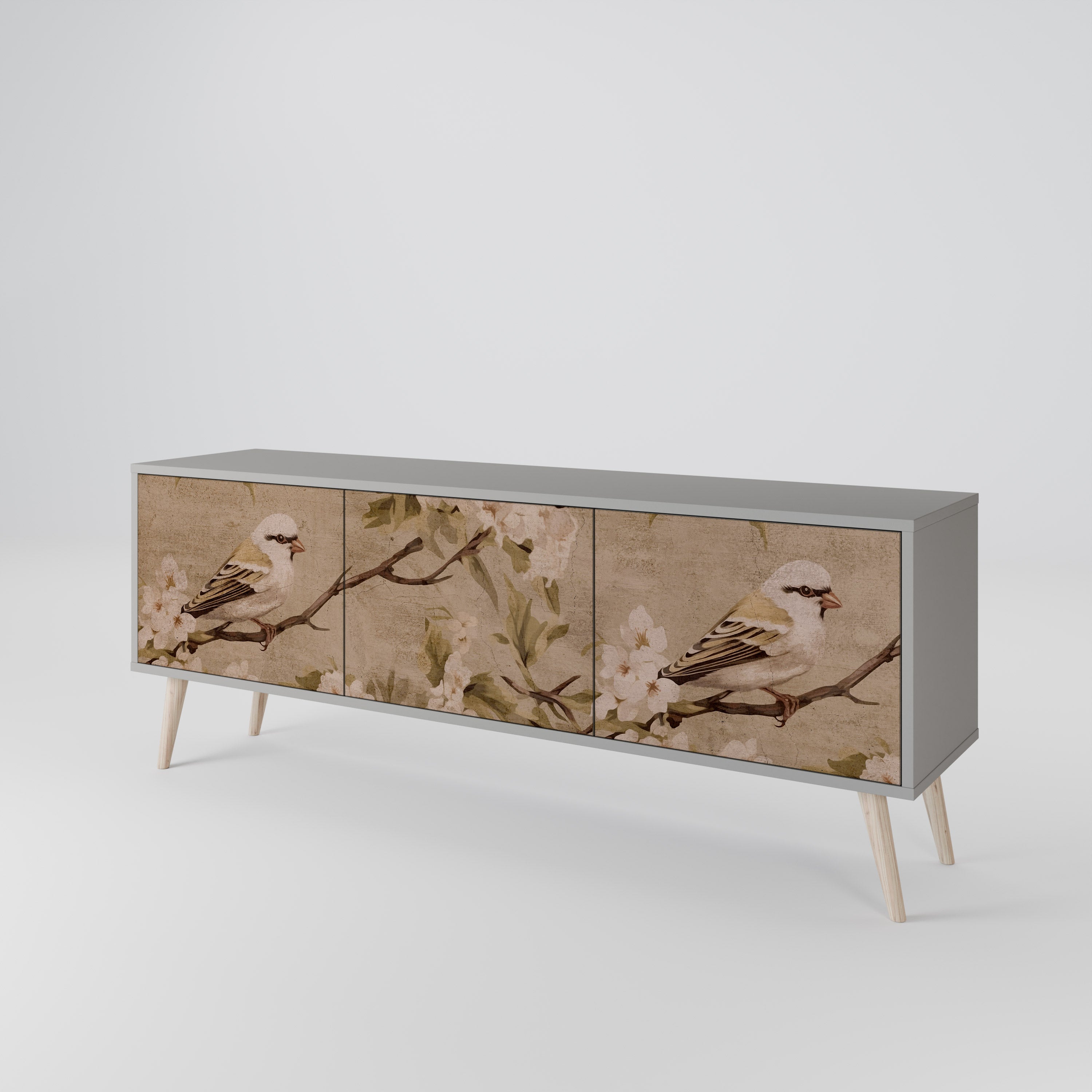 PETAL DISTINGUISH 3-Door TV Stand in Grey Finish
