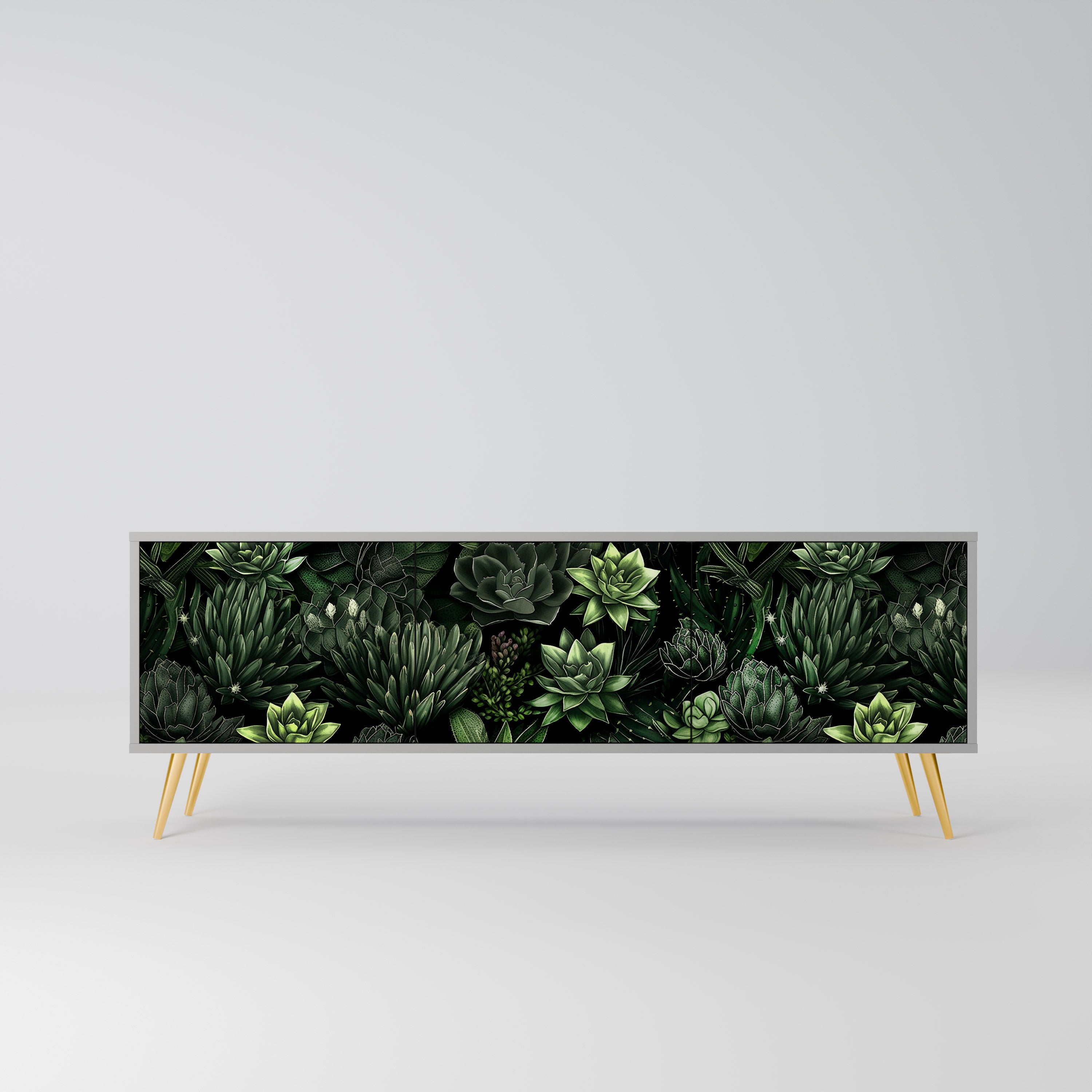 SUCCULENT JUNGLE 3-Door TV Stand in Grey Finish