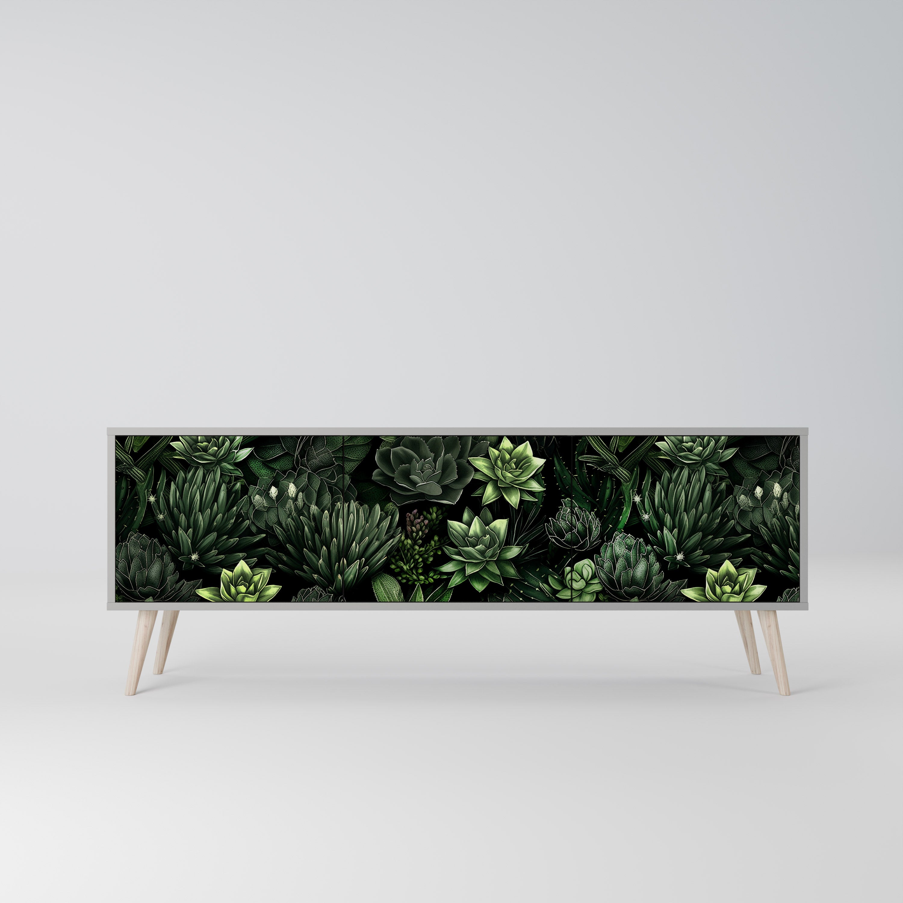 SUCCULENT JUNGLE 3-Door TV Stand in Grey Finish