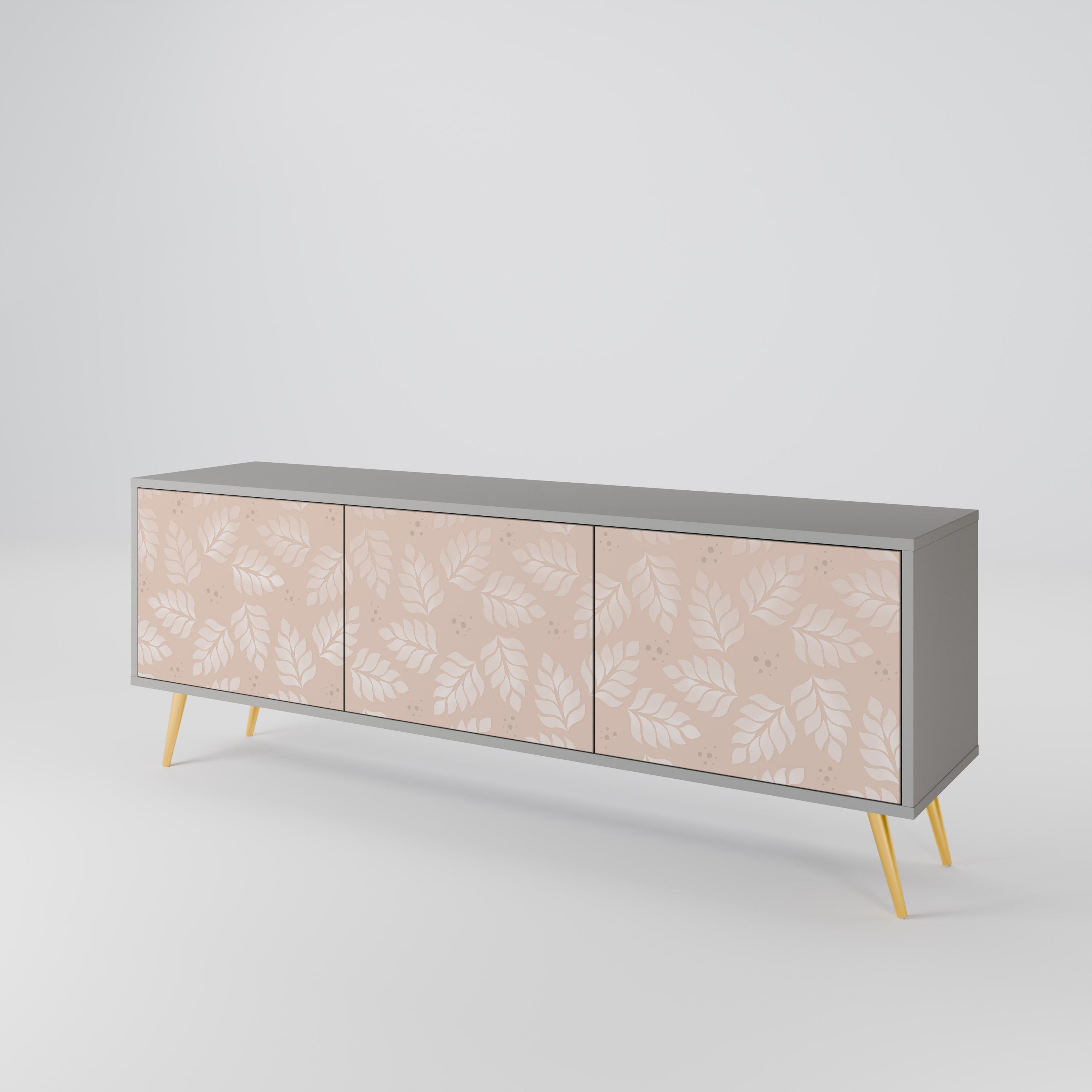 LEAVES ON BEIGE 3-Door TV Stand in Grey Finish