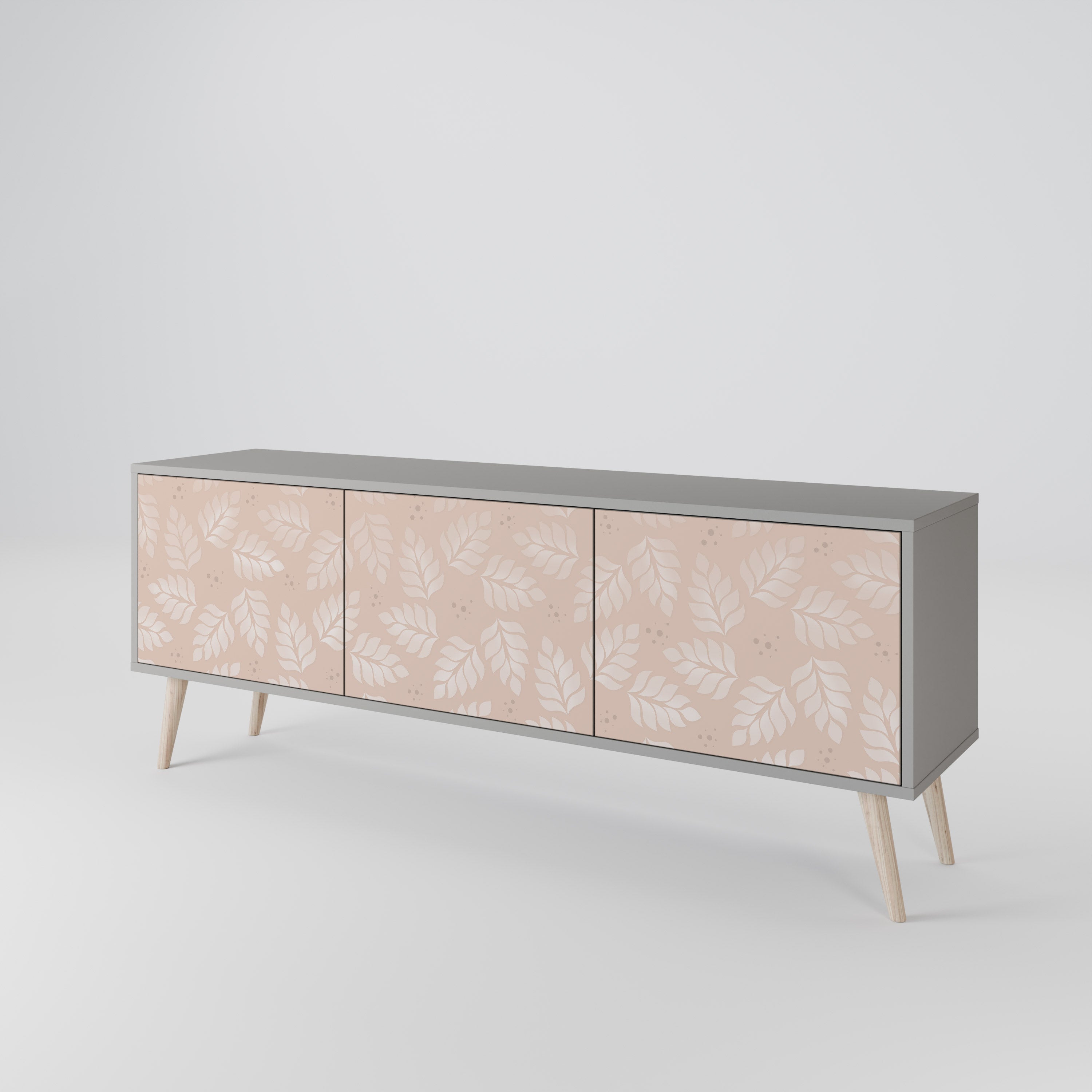 LEAVES ON BEIGE 3-Door TV Stand in Grey Finish