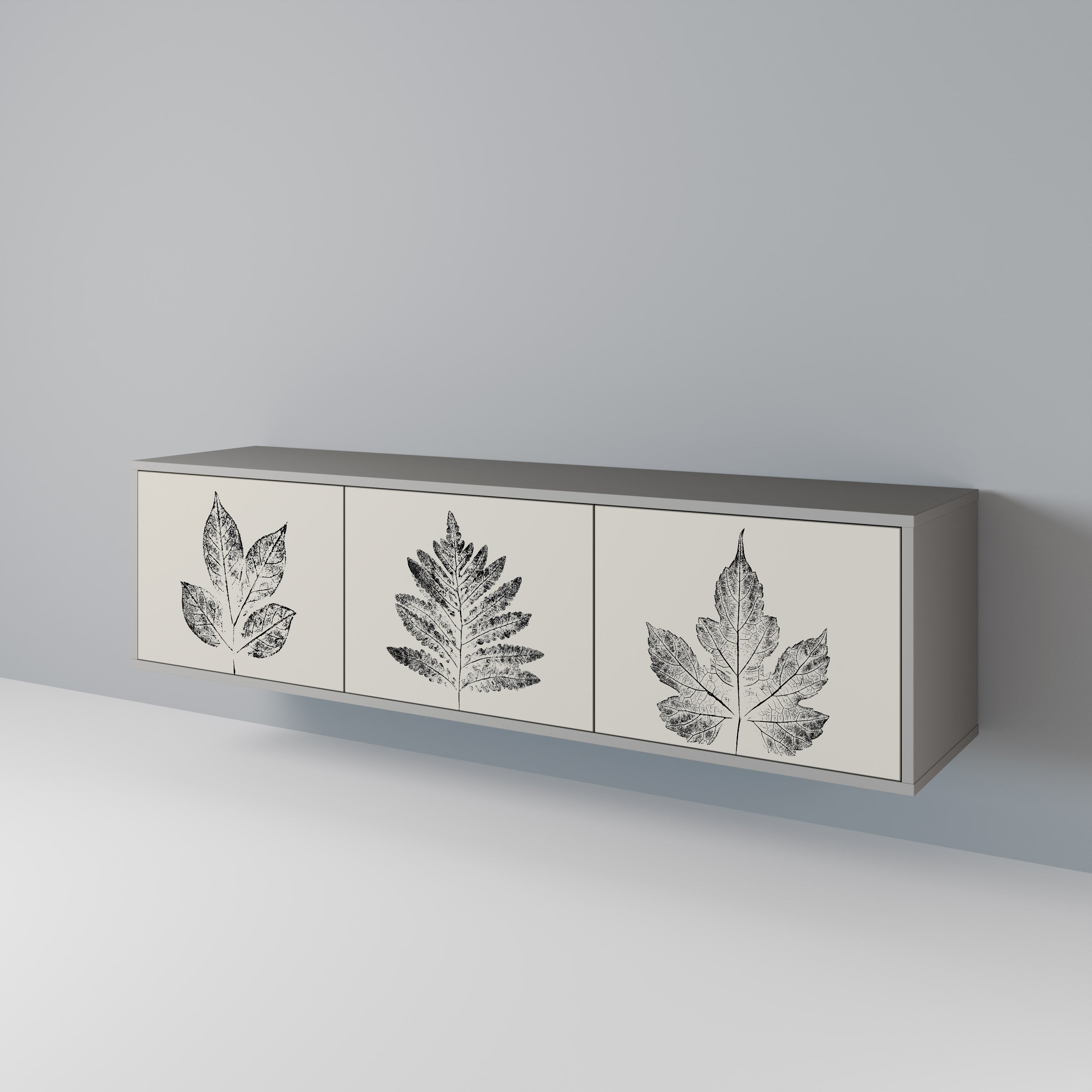 LEAFY STAMPS 3-Door TV Stand in Grey Finish