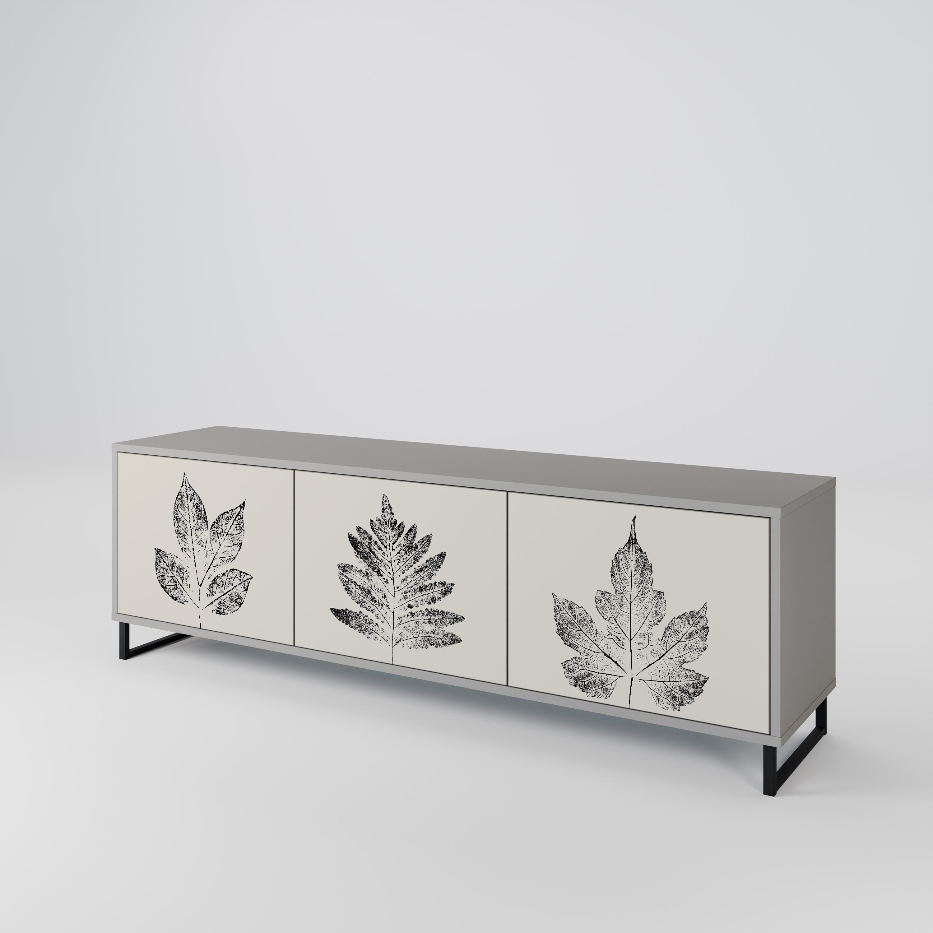 LEAFY STAMPS 3-Door TV Stand in Grey Finish