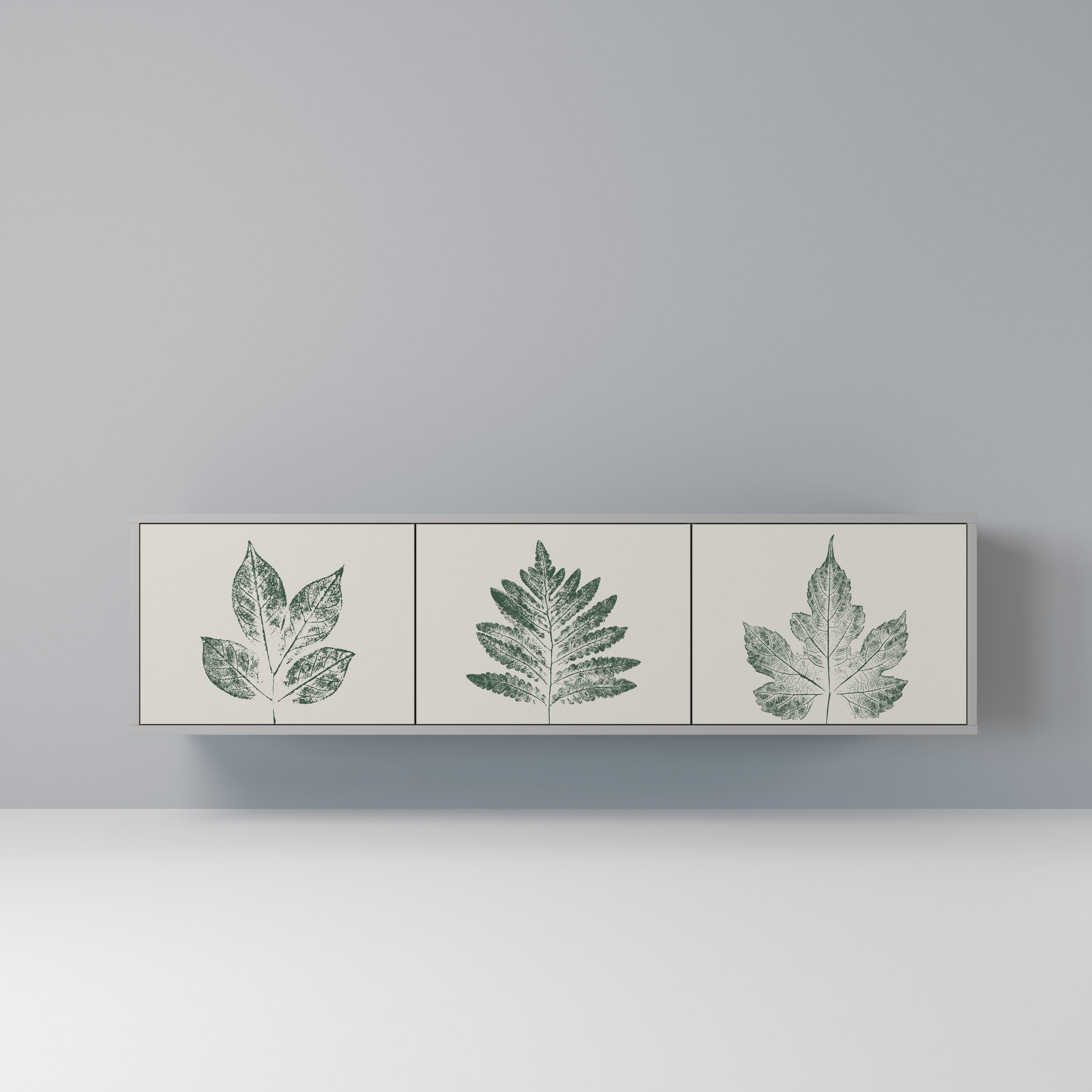 GREEN LEAFY STAMPS 3-Door TV Stand in Grey Finish