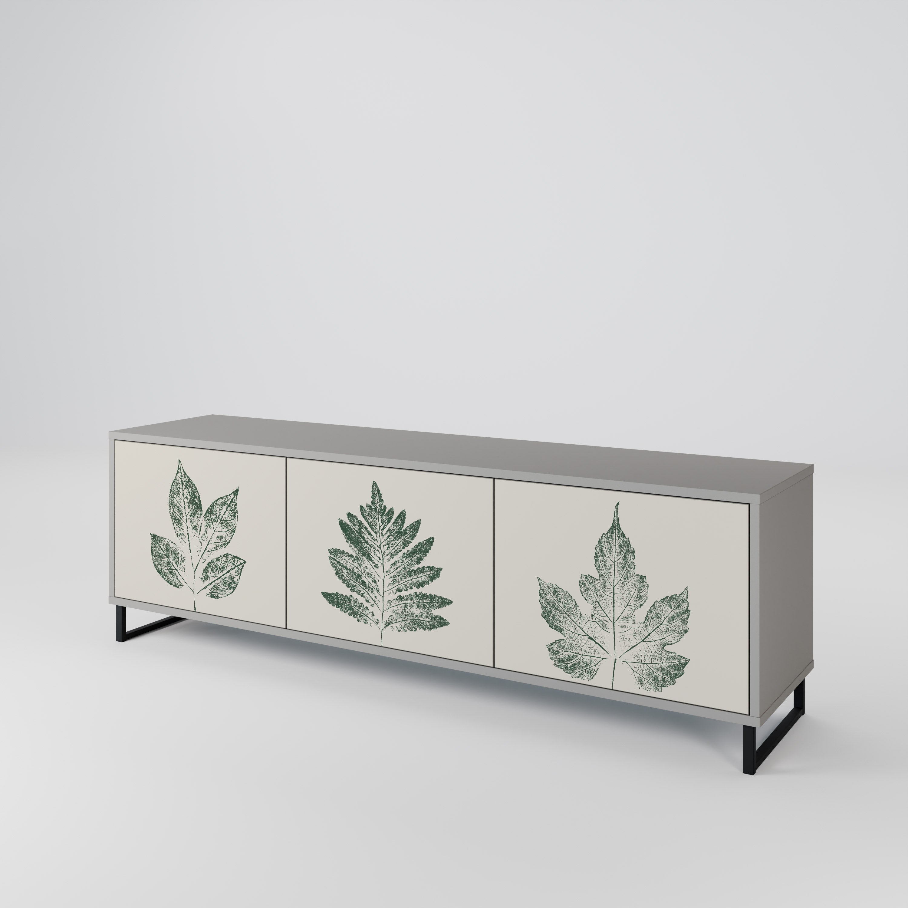 GREEN LEAFY STAMPS 3-Door TV Stand in Grey Finish