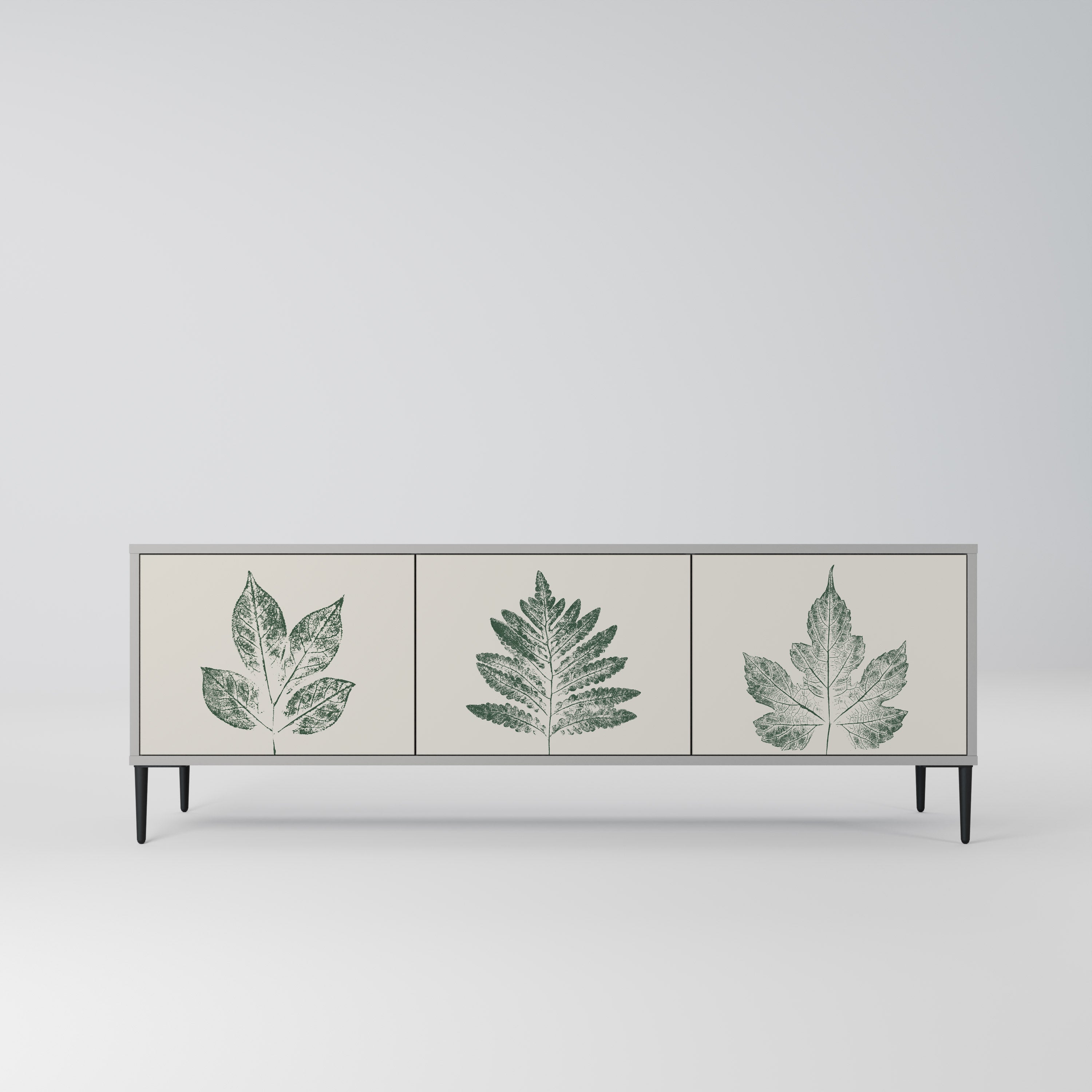GREEN LEAFY STAMPS 3-Door TV Stand in Grey Finish
