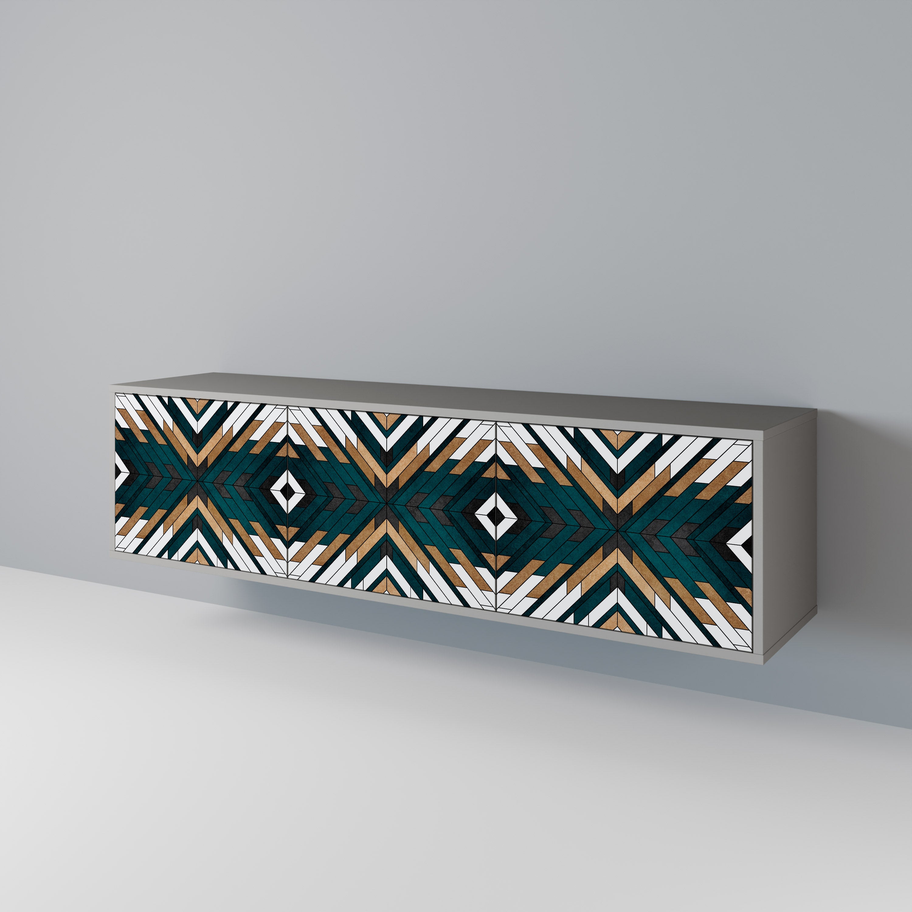 Mueble de TV de 3 puertas ARTISTIC GEOMETRY en acabado gris