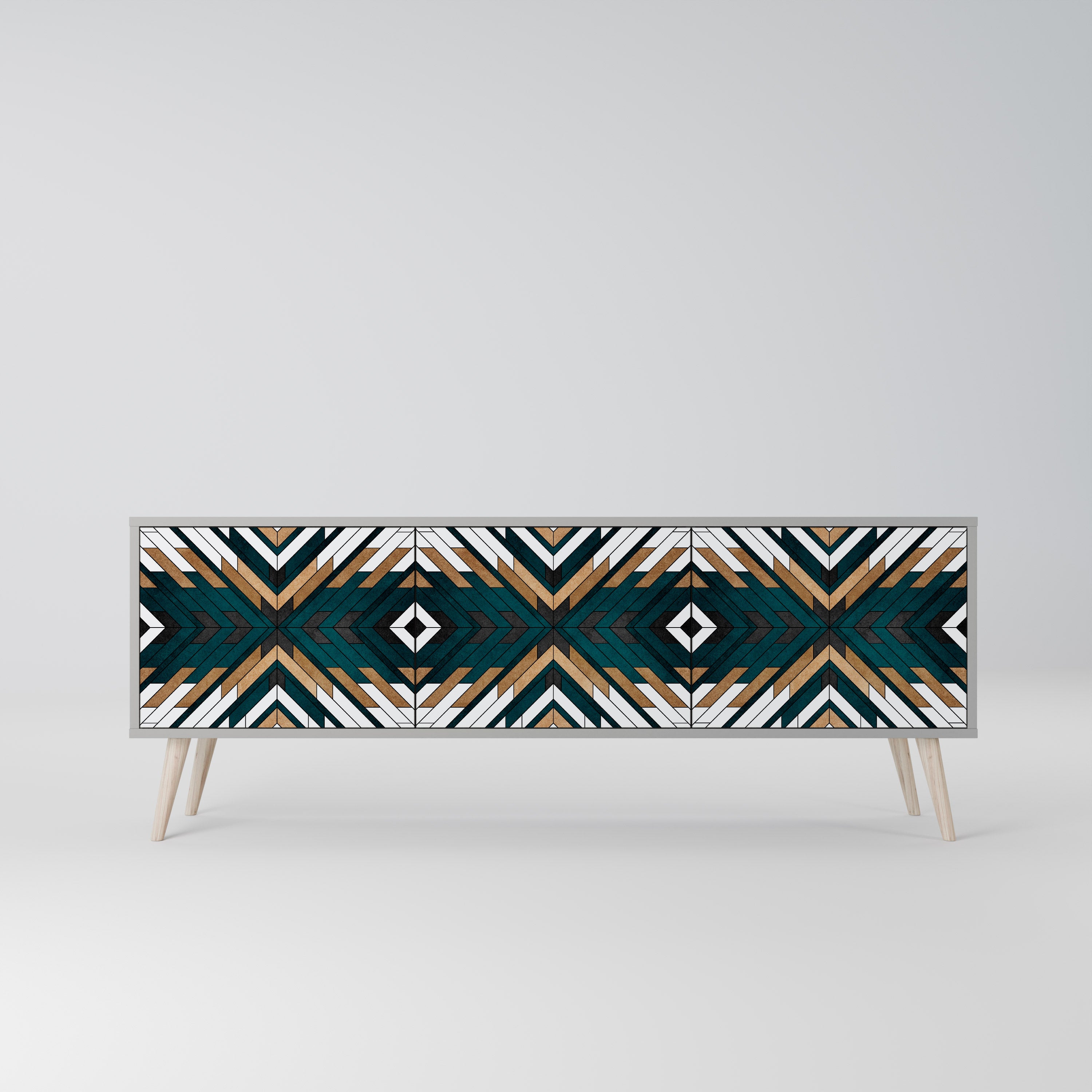 Mueble de TV de 3 puertas ARTISTIC GEOMETRY en acabado gris