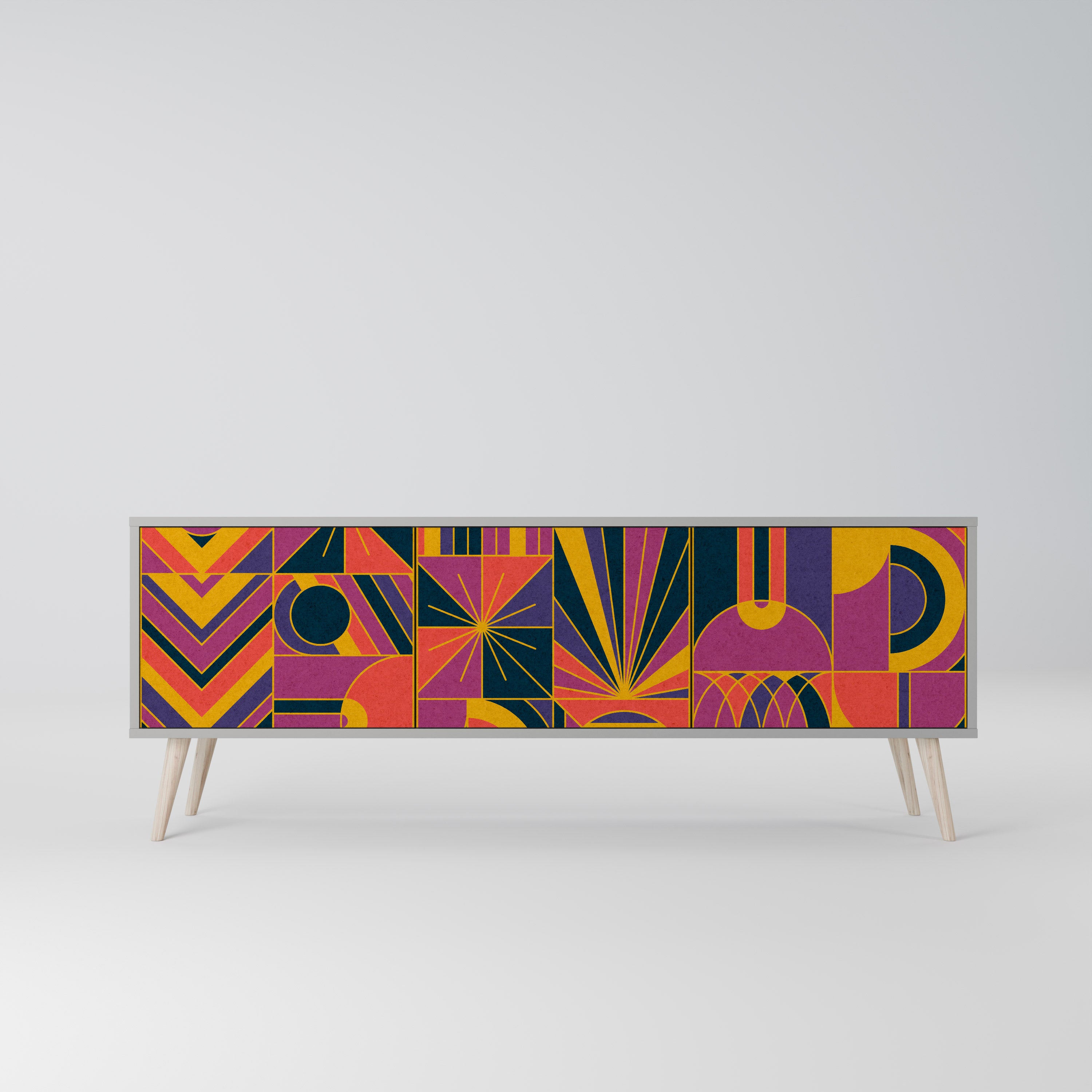Mueble de TV de 3 puertas ELECTRIC PATTERNS en acabado gris