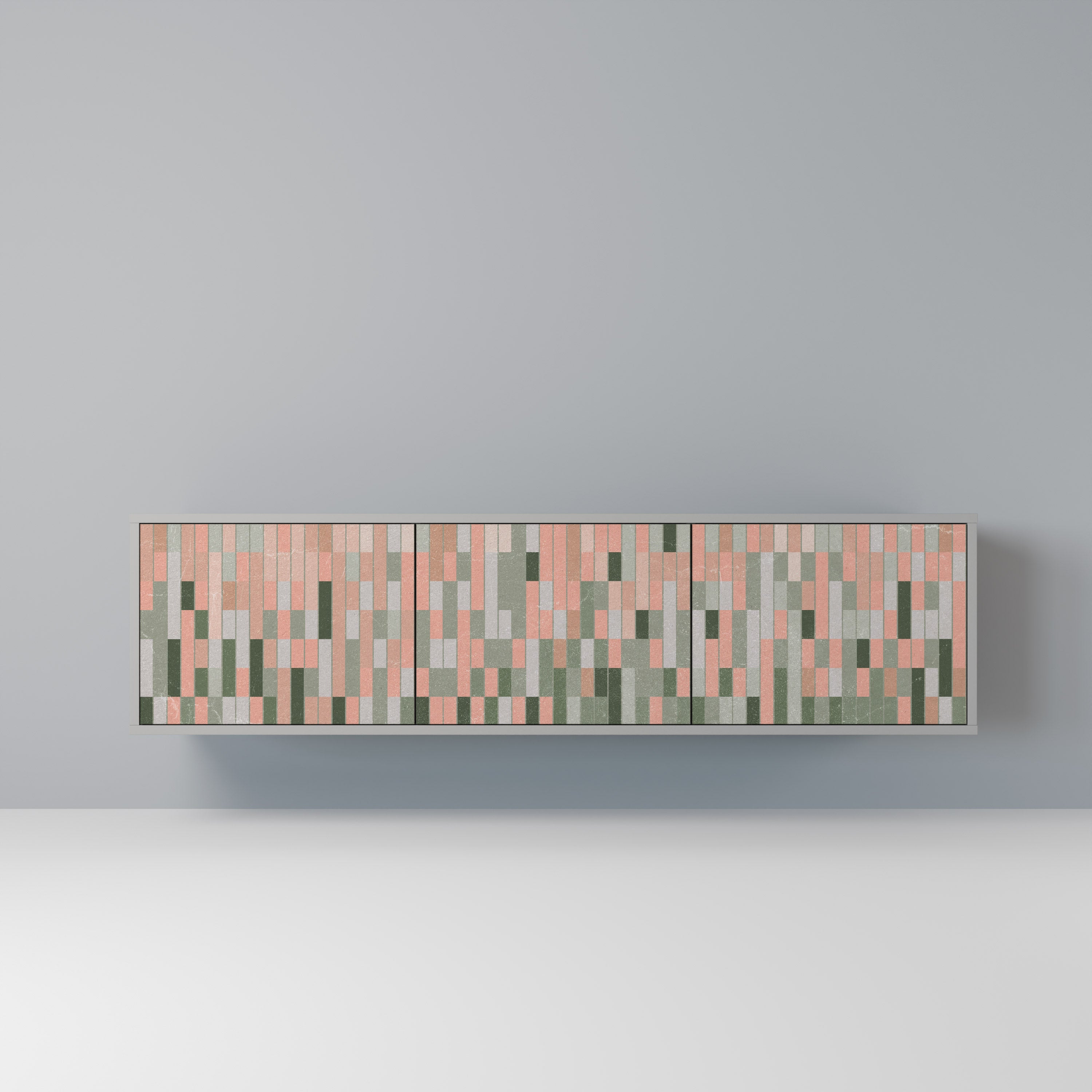 CONSTRUYENDO EL FUTURO Mueble de TV de 3 puertas en acabado gris