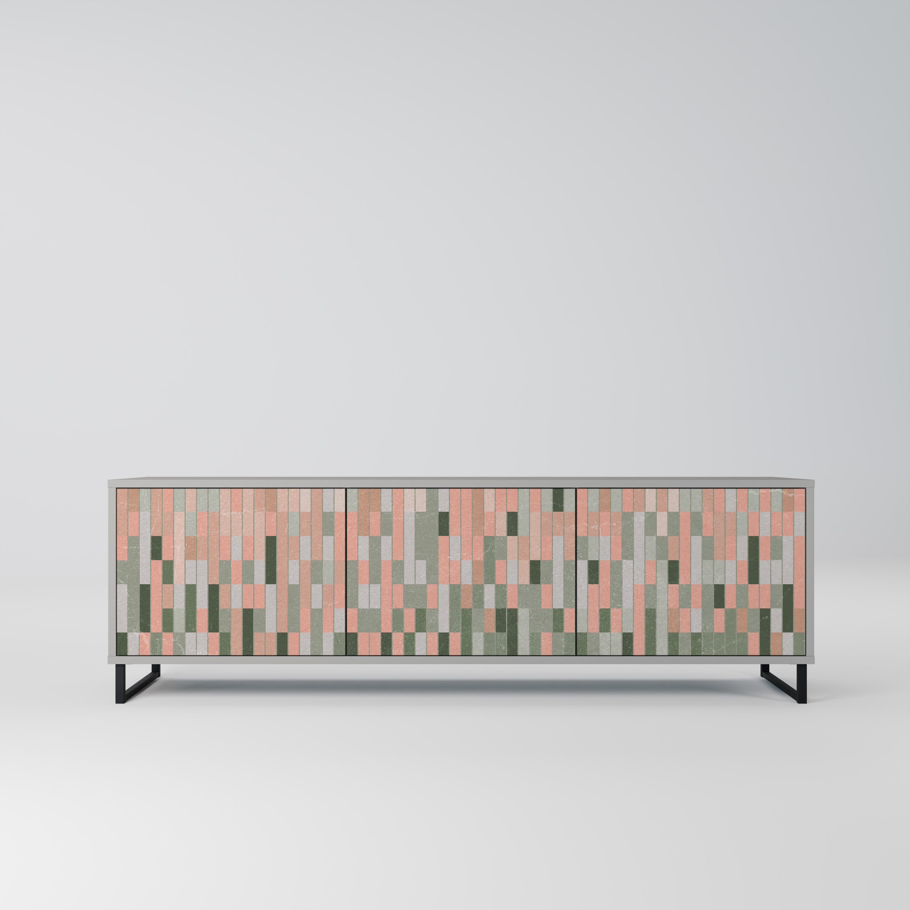 CONSTRUYENDO EL FUTURO Mueble de TV de 3 puertas en acabado gris