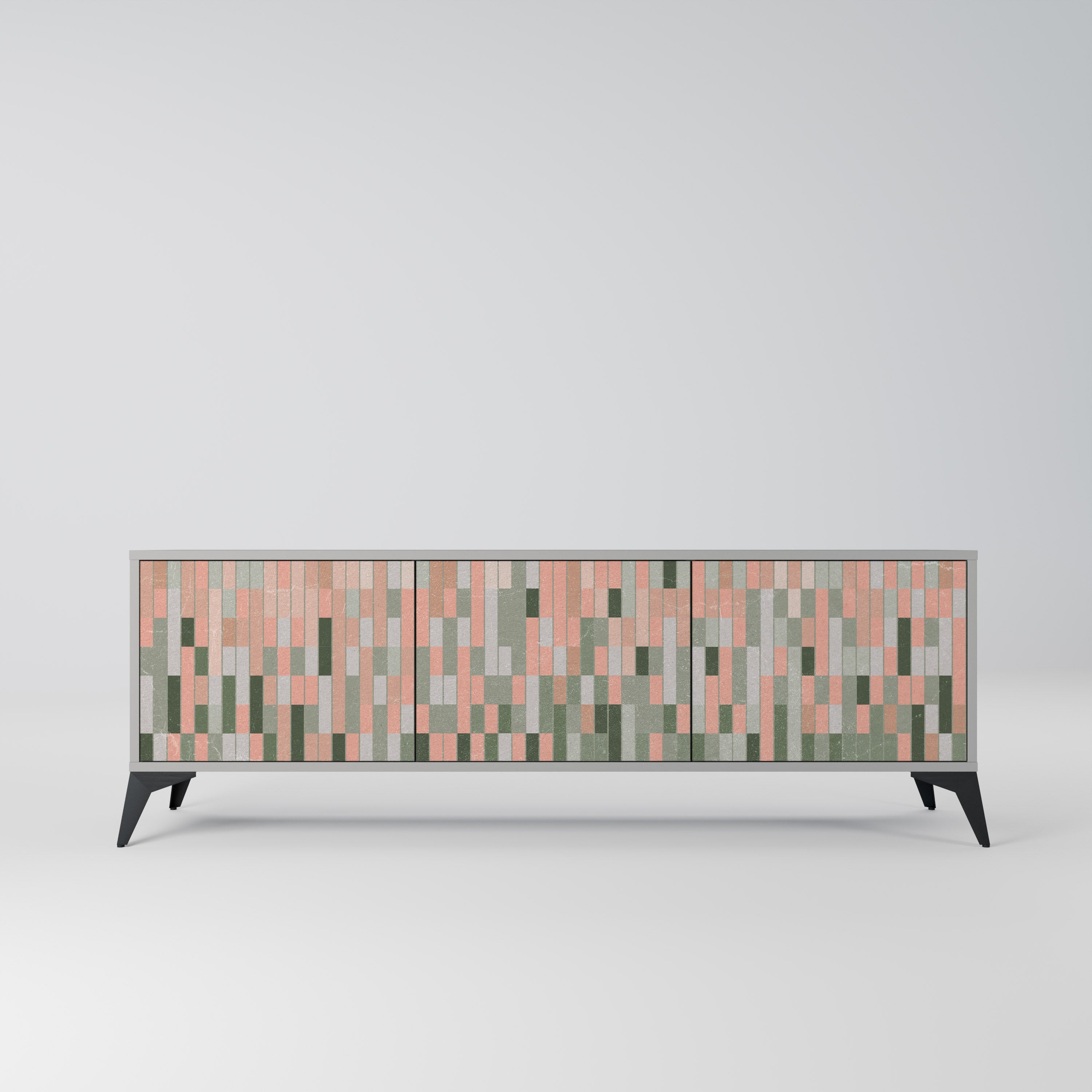 CONSTRUYENDO EL FUTURO Mueble de TV de 3 puertas en acabado gris