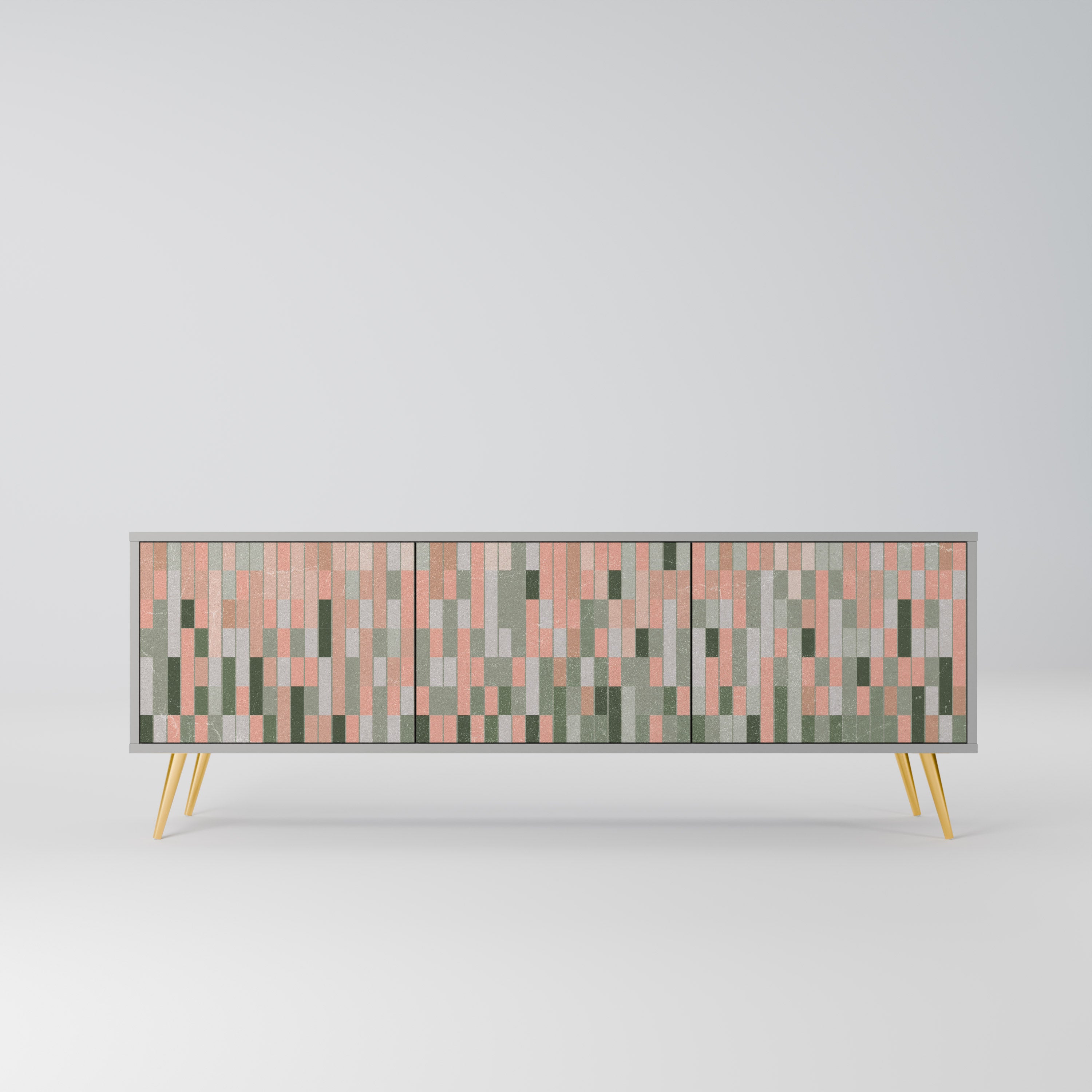 CONSTRUYENDO EL FUTURO Mueble de TV de 3 puertas en acabado gris