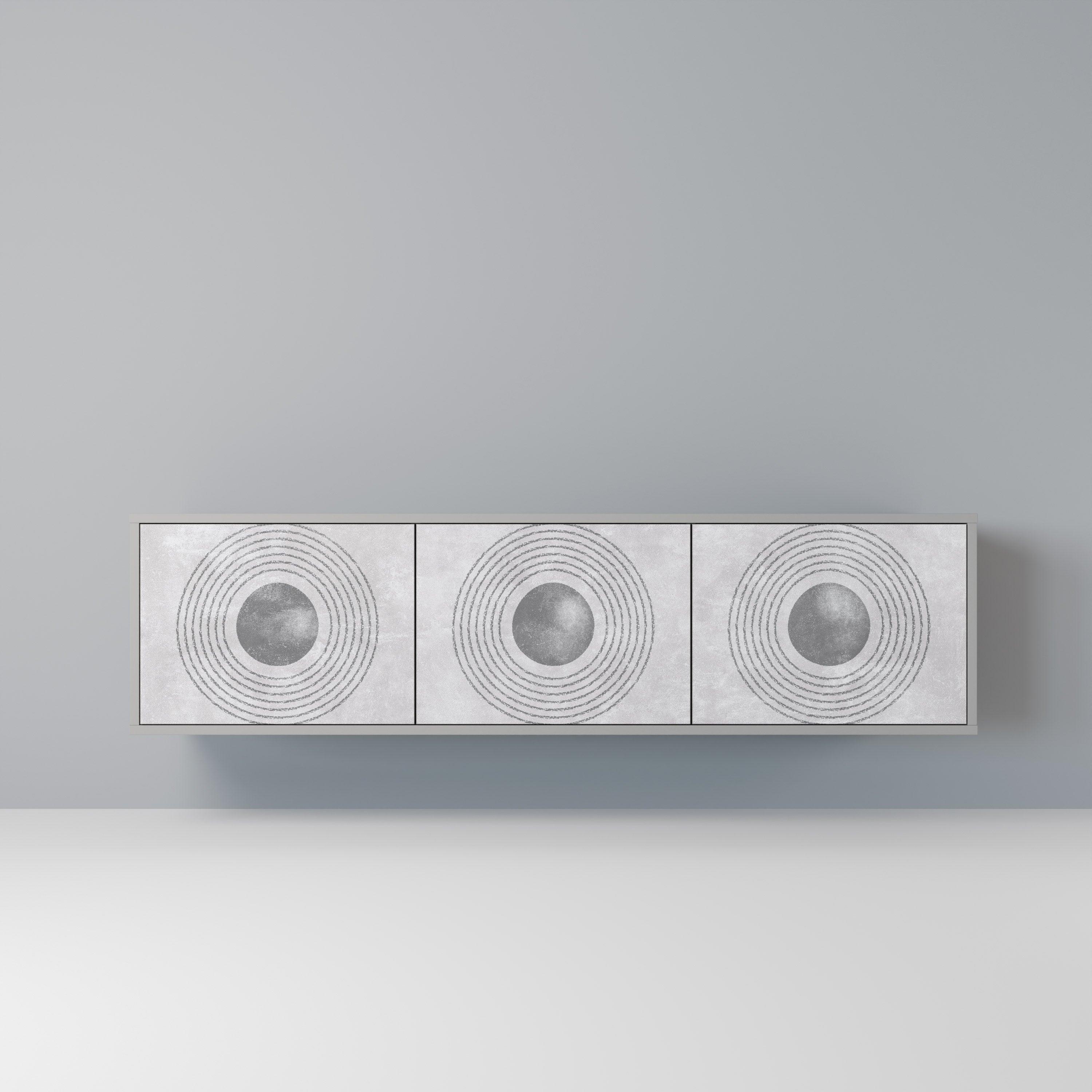 Mueble de TV de 3 puertas SOLID CIRCLES en acabado gris