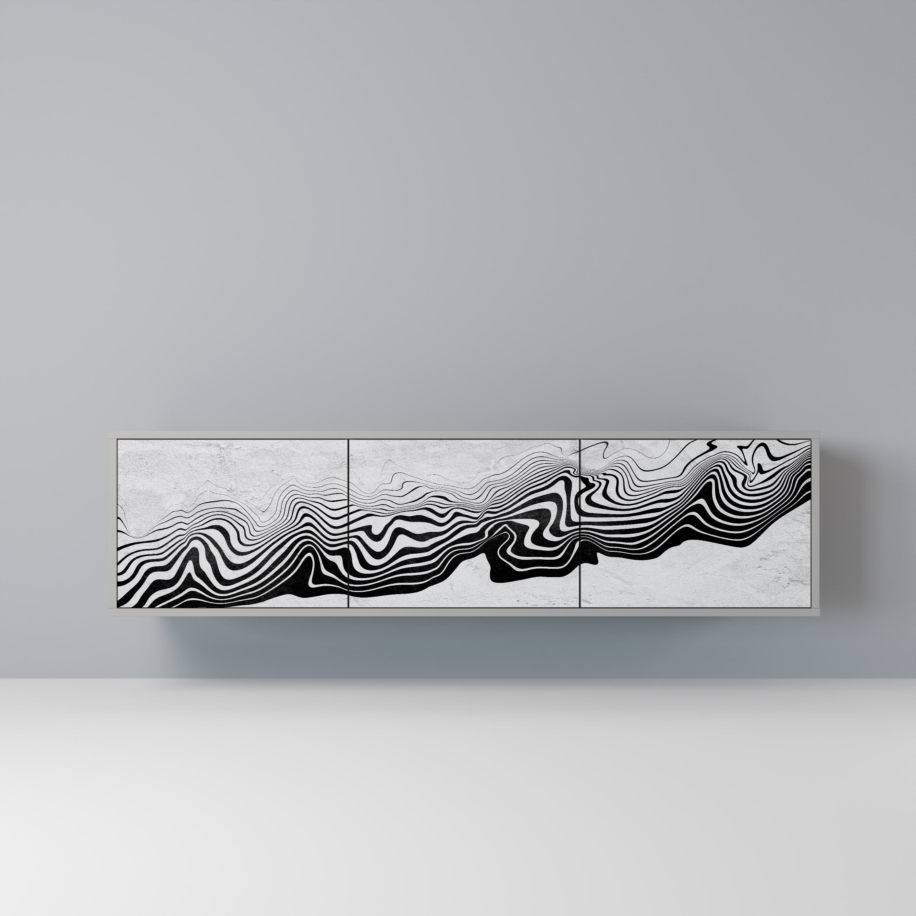 Mueble de TV MIRAGE MONOCROMÁTICO de 3 puertas en acabado gris
