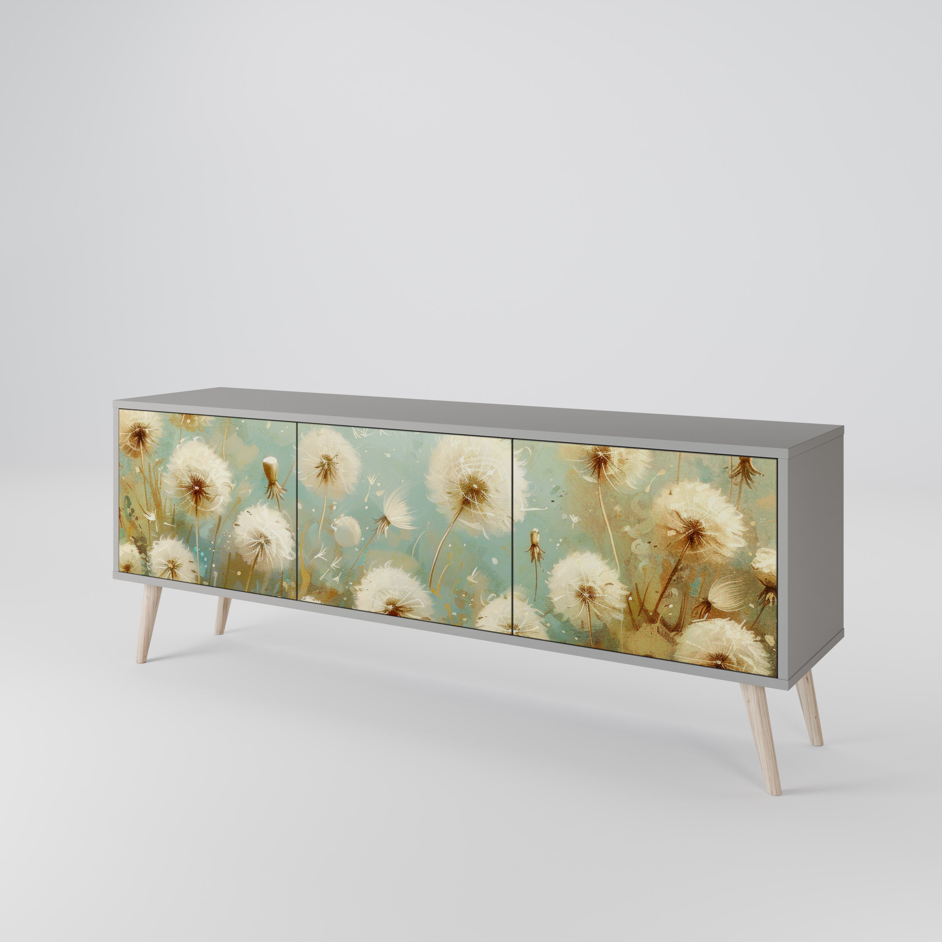 Mueble de TV de 3 puertas DREAMY MEADOW en acabado gris