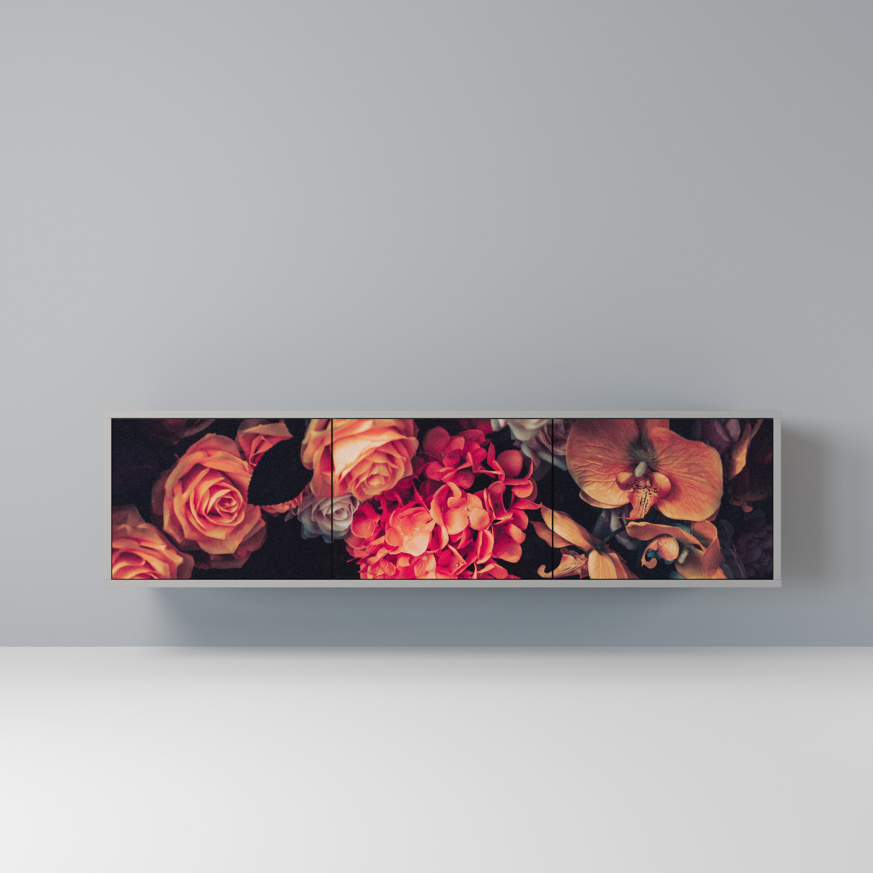 Mueble de TV de 3 puertas NEVERENDING BLOOM en acabado gris
