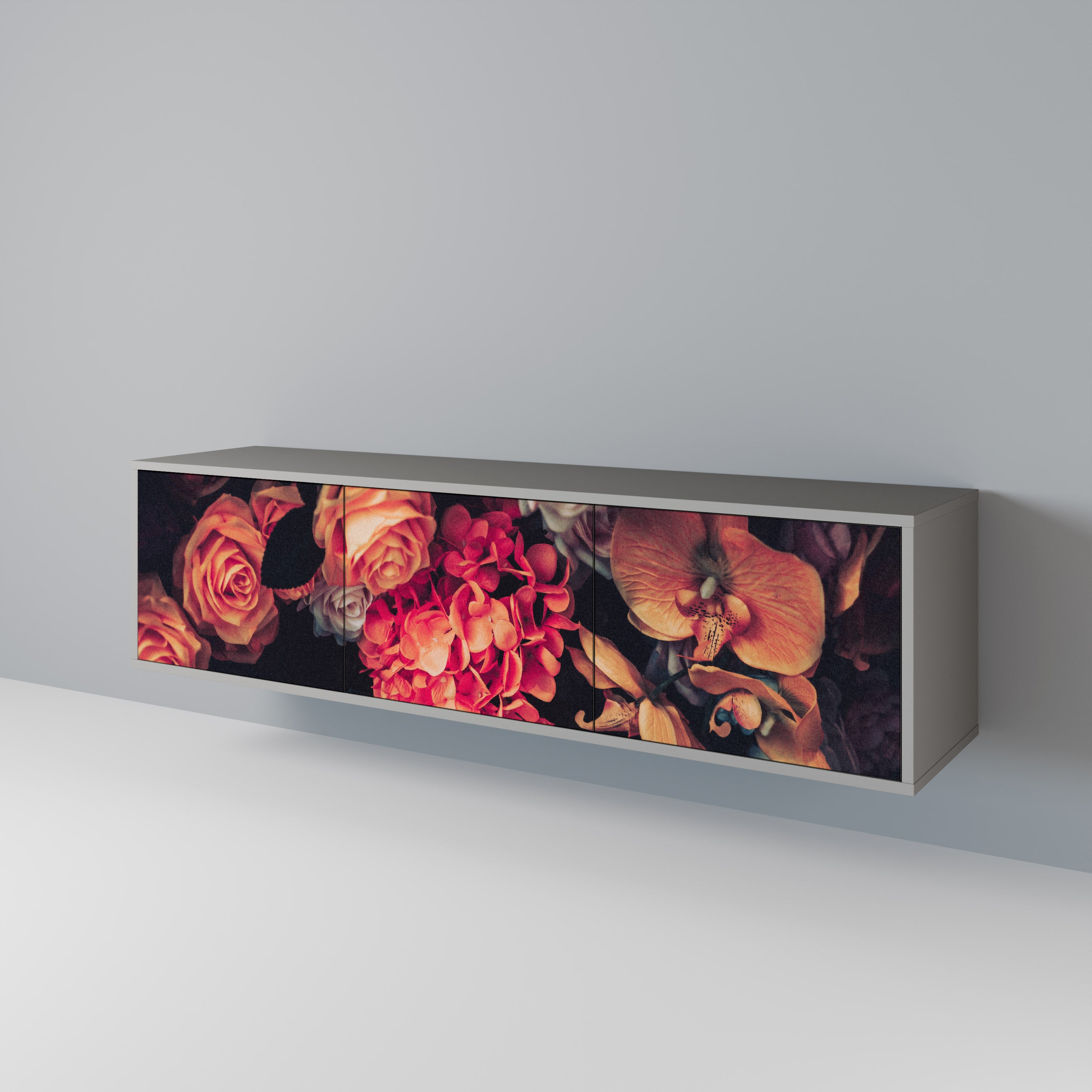 Mueble de TV de 3 puertas NEVERENDING BLOOM en acabado gris