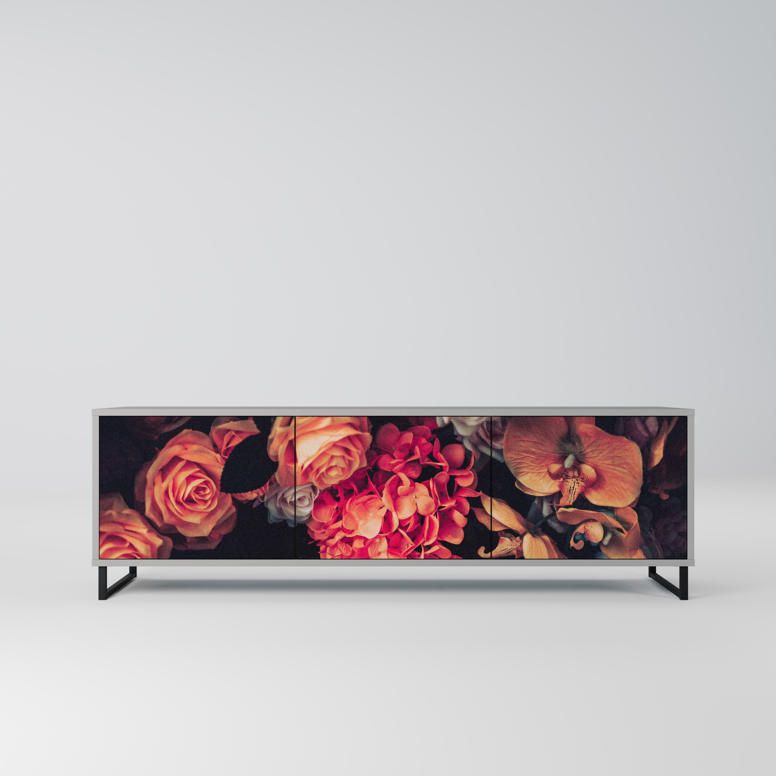 Mueble de TV de 3 puertas NEVERENDING BLOOM en acabado gris