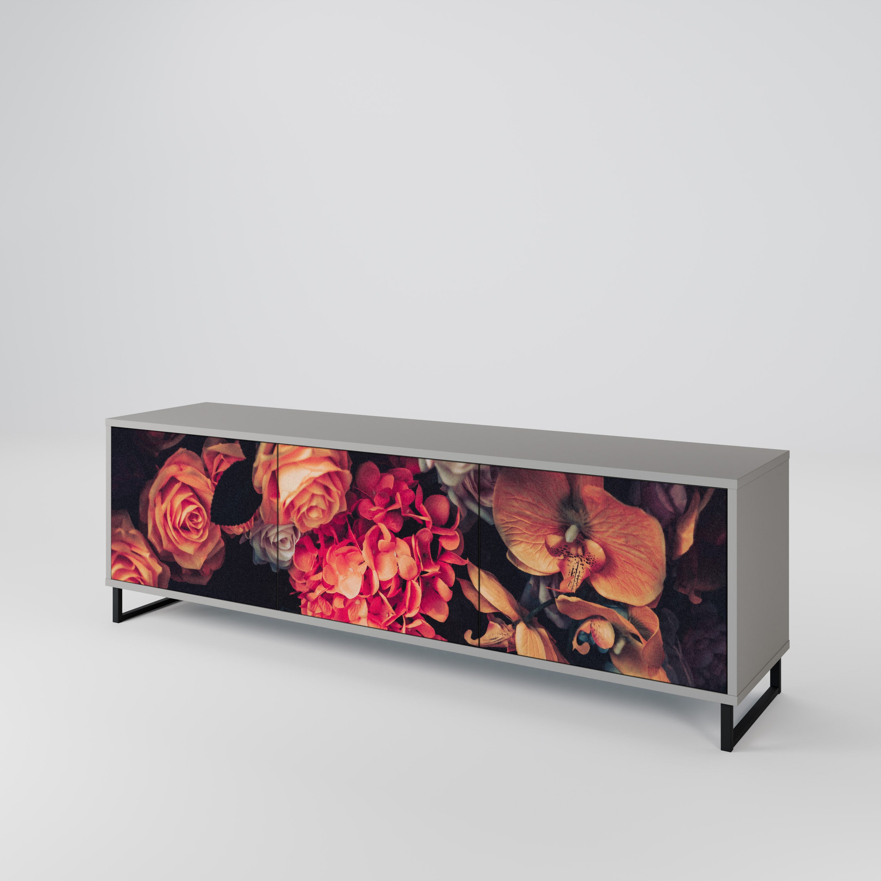 Mueble de TV de 3 puertas NEVERENDING BLOOM en acabado gris