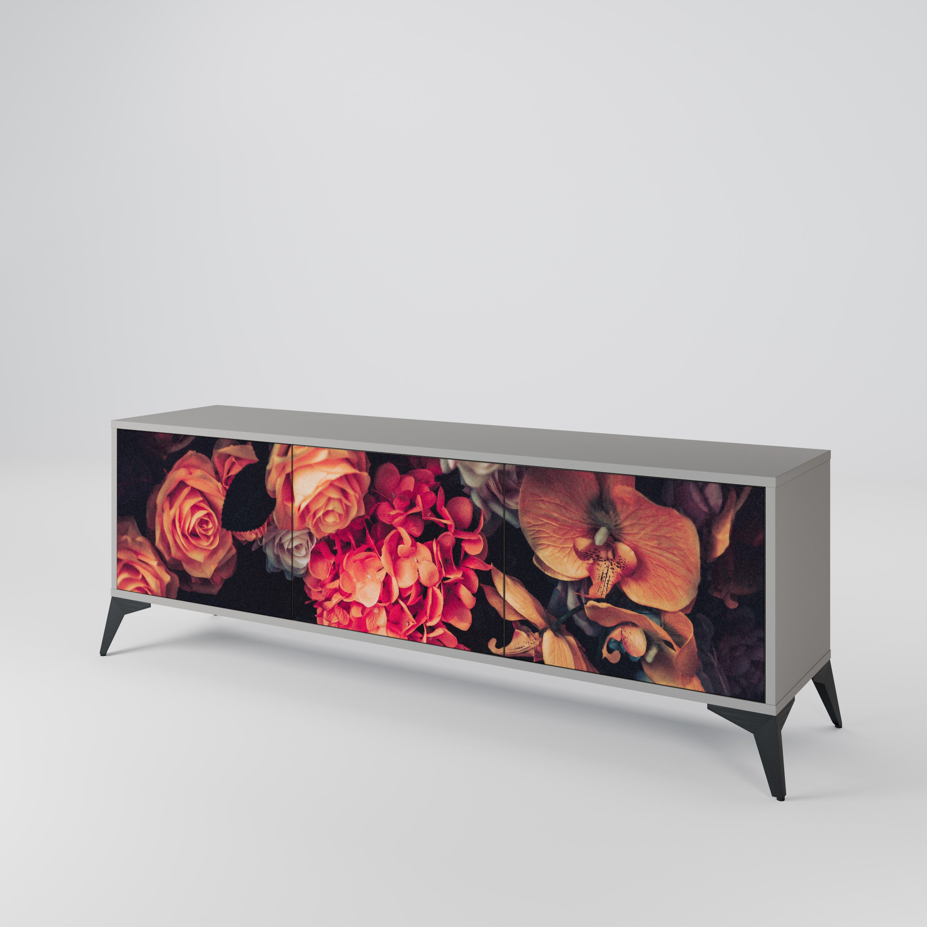 Mueble de TV de 3 puertas NEVERENDING BLOOM en acabado gris