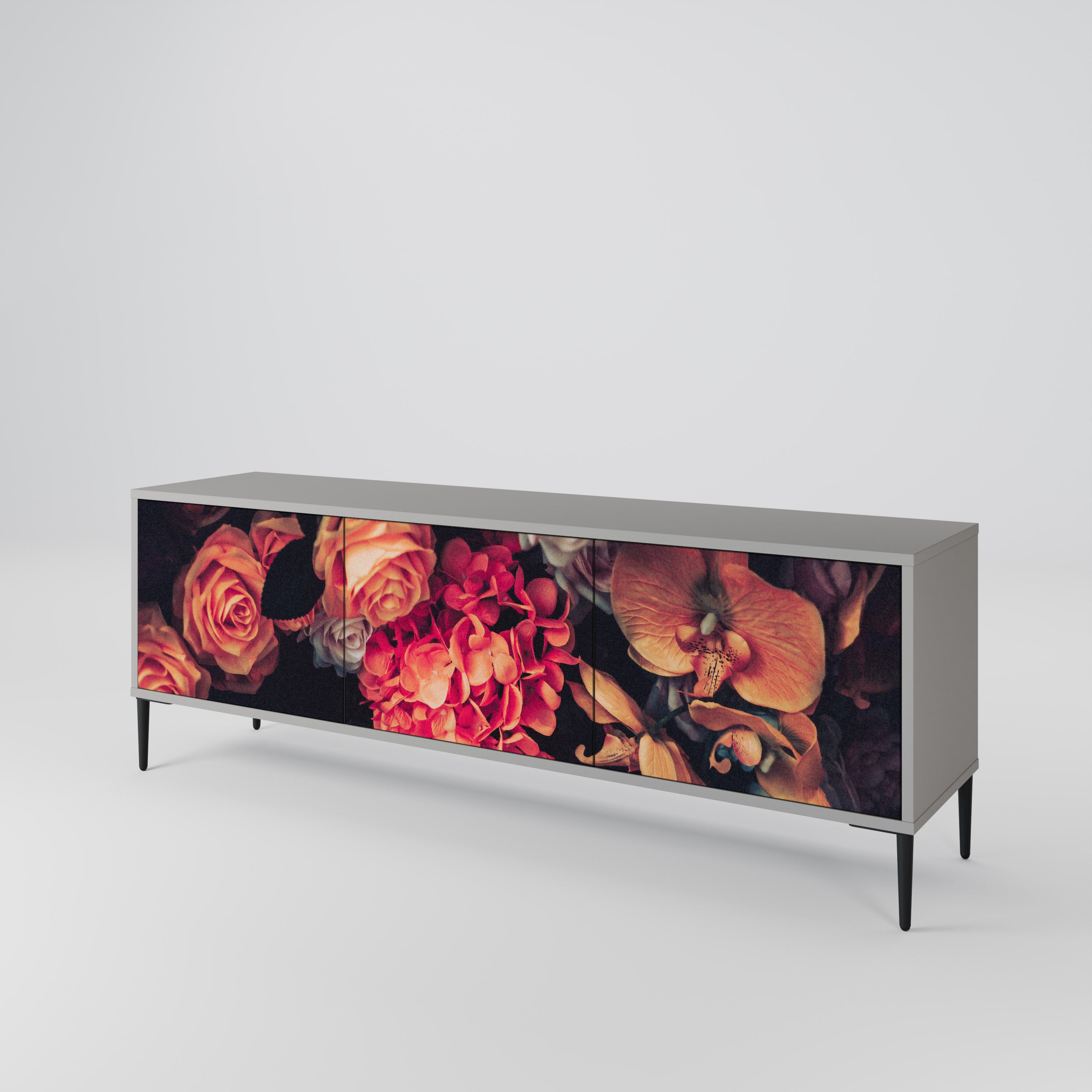 Mueble de TV de 3 puertas NEVERENDING BLOOM en acabado gris