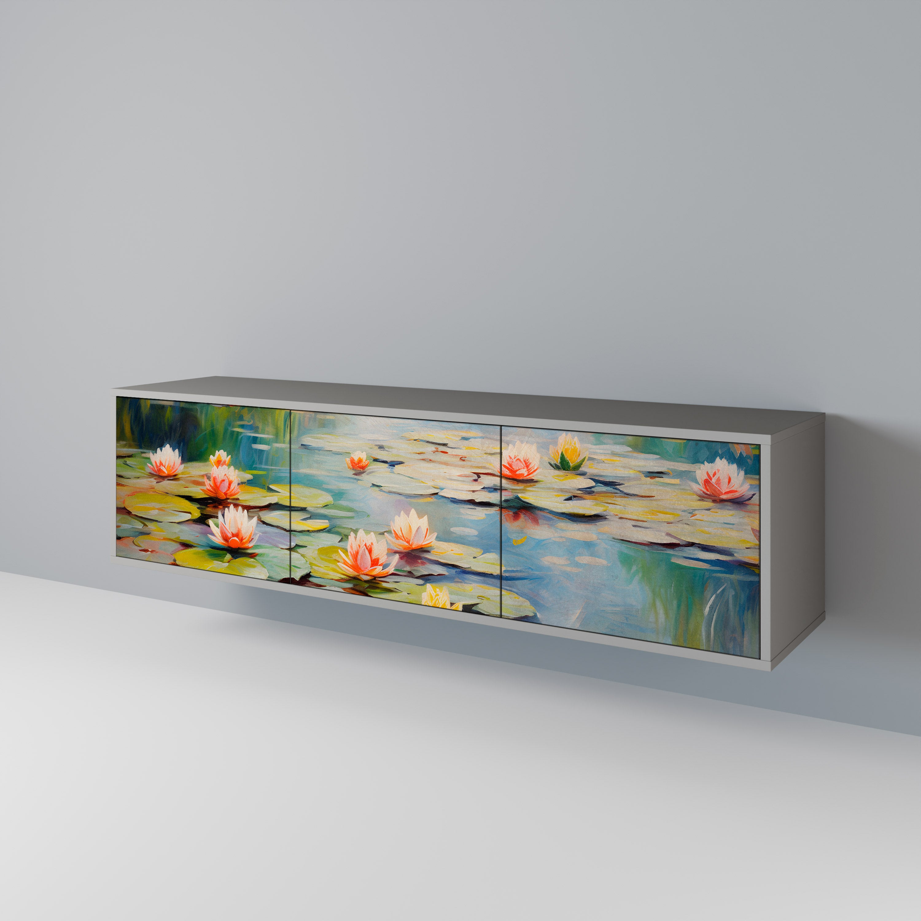 Mueble de TV de 3 puertas BLOOMING WATERS en acabado gris