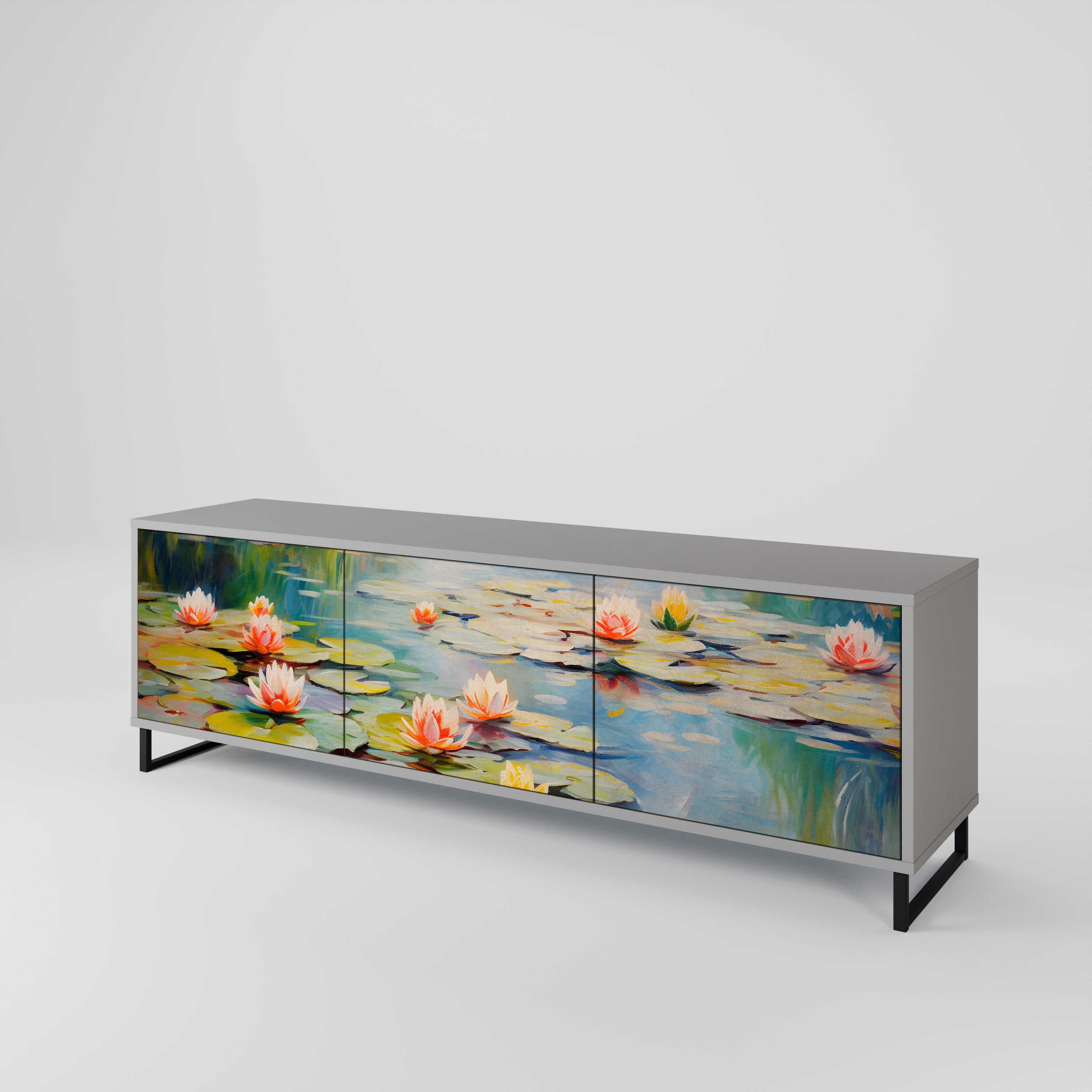 Mueble de TV de 3 puertas BLOOMING WATERS en acabado gris