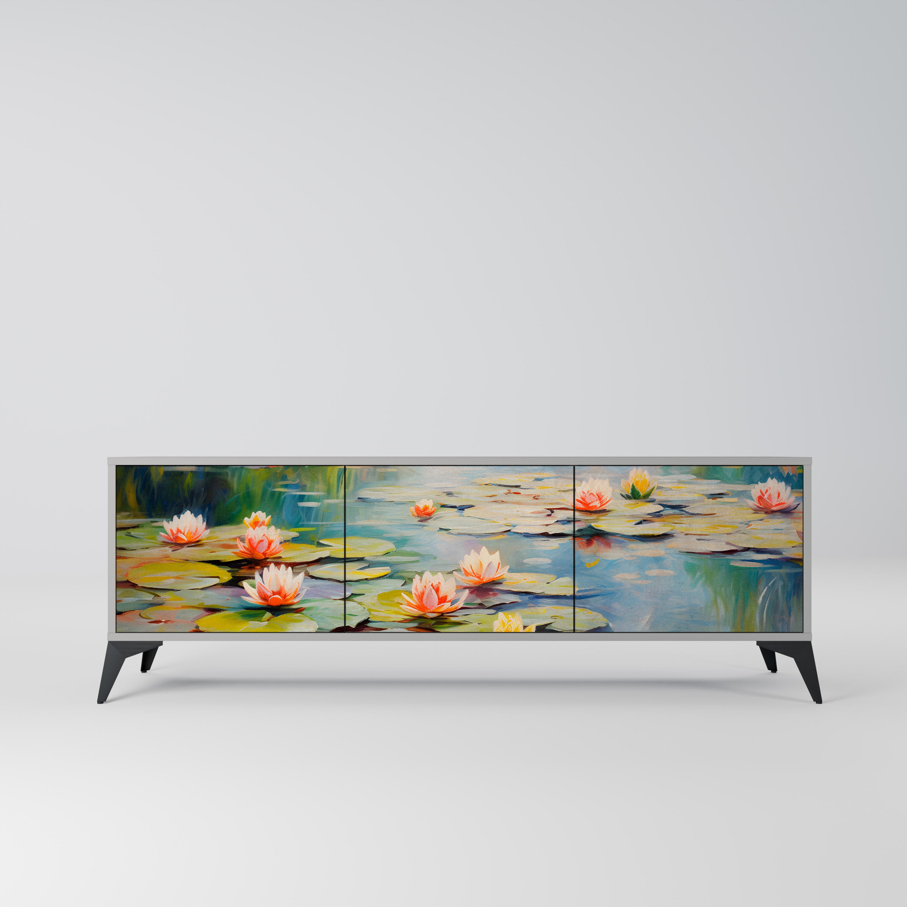 Mueble de TV de 3 puertas BLOOMING WATERS en acabado gris