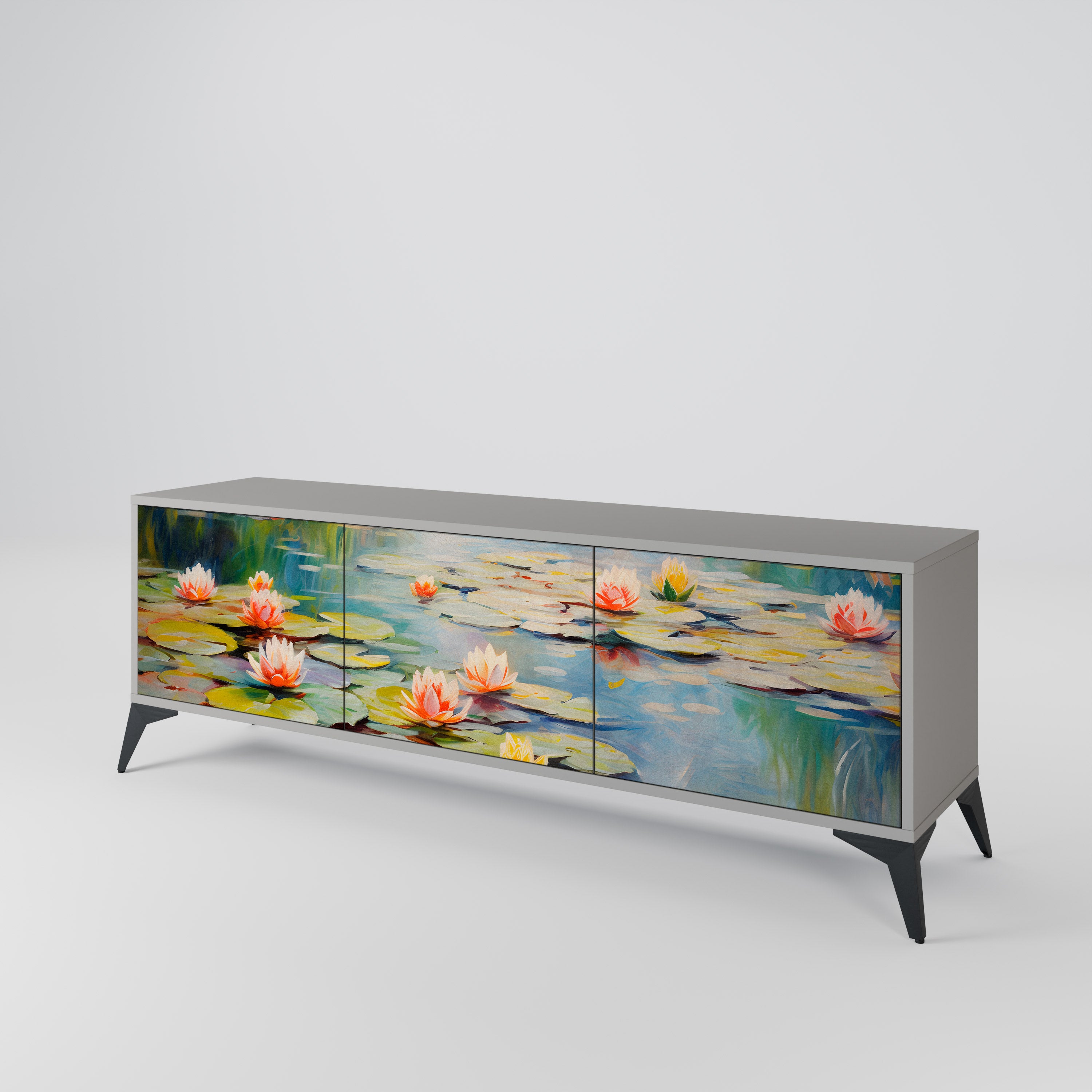Mueble de TV de 3 puertas BLOOMING WATERS en acabado gris