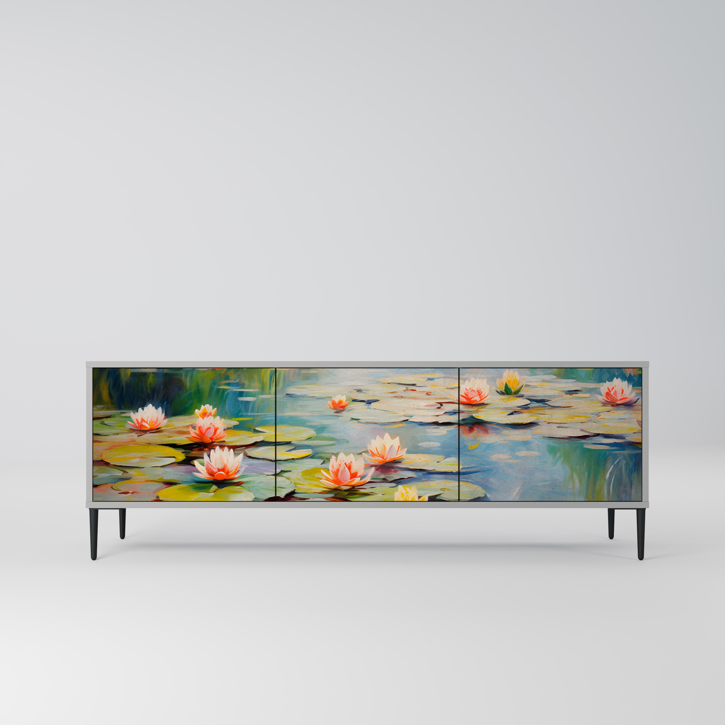 Mueble de TV de 3 puertas BLOOMING WATERS en acabado gris