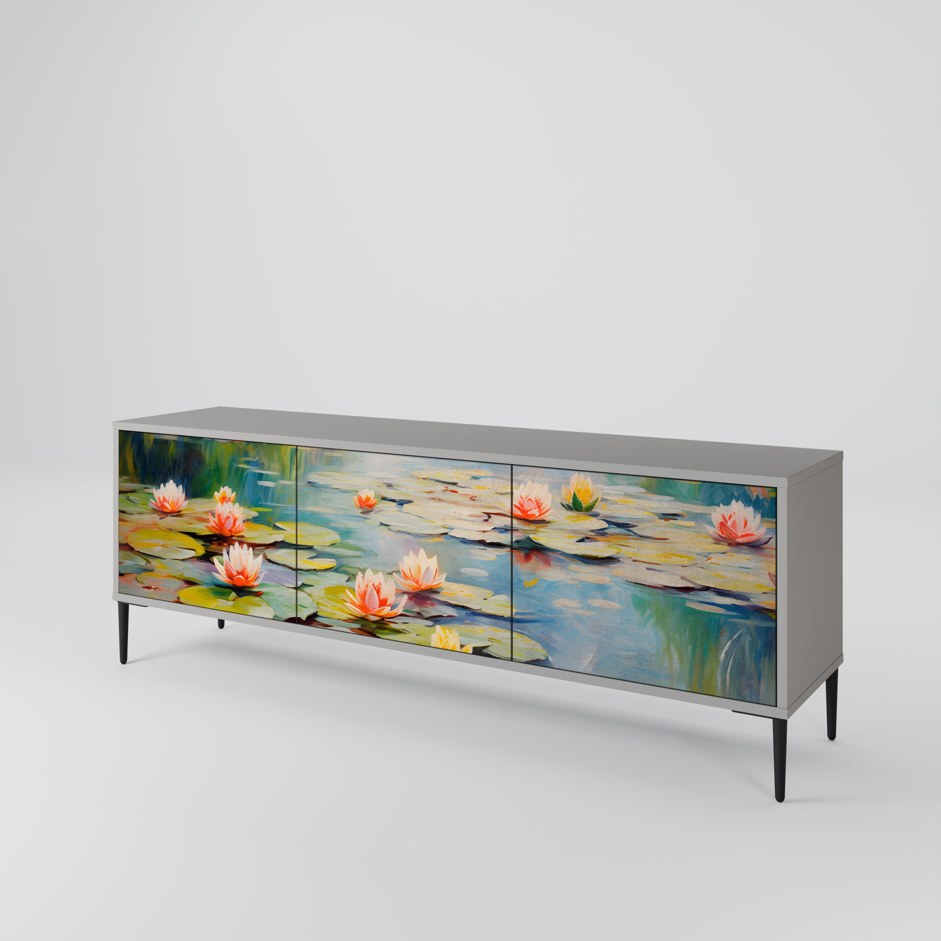 Mueble de TV de 3 puertas BLOOMING WATERS en acabado gris