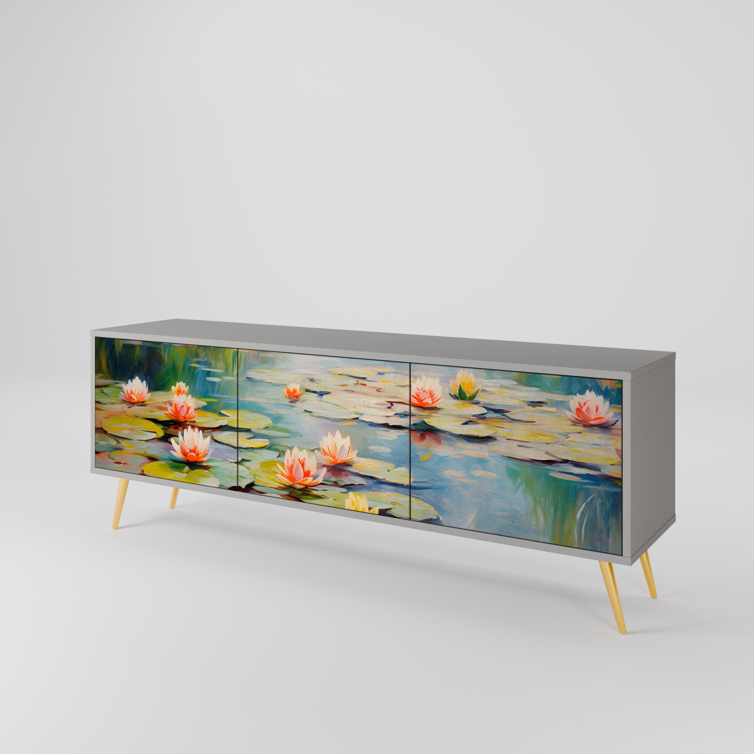 Mueble de TV de 3 puertas BLOOMING WATERS en acabado gris