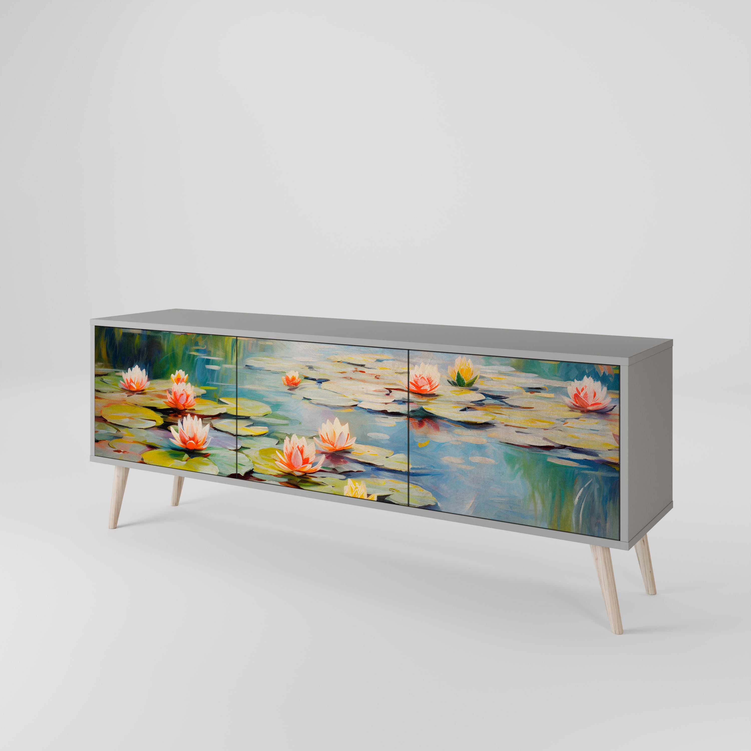 Mueble de TV de 3 puertas BLOOMING WATERS en acabado gris