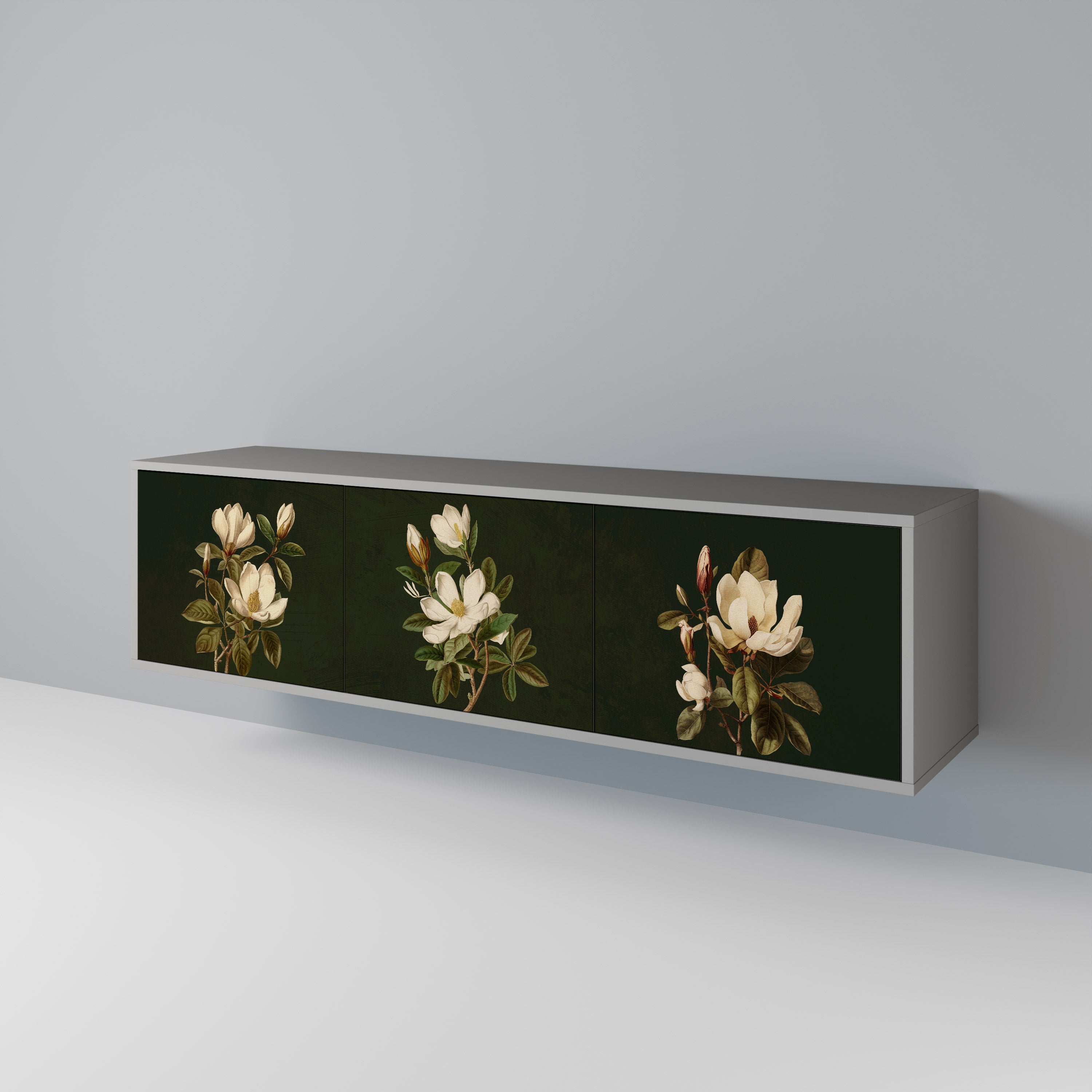 Mueble de TV de 3 puertas FLORAL NOIR en acabado gris