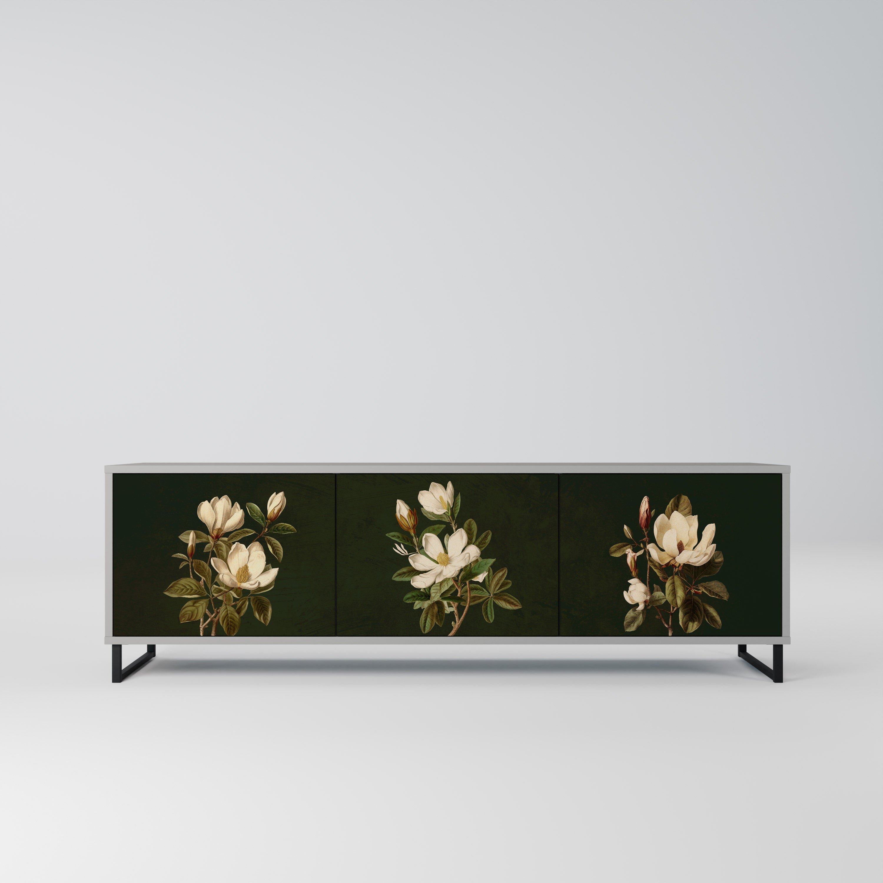 Mueble de TV de 3 puertas FLORAL NOIR en acabado gris