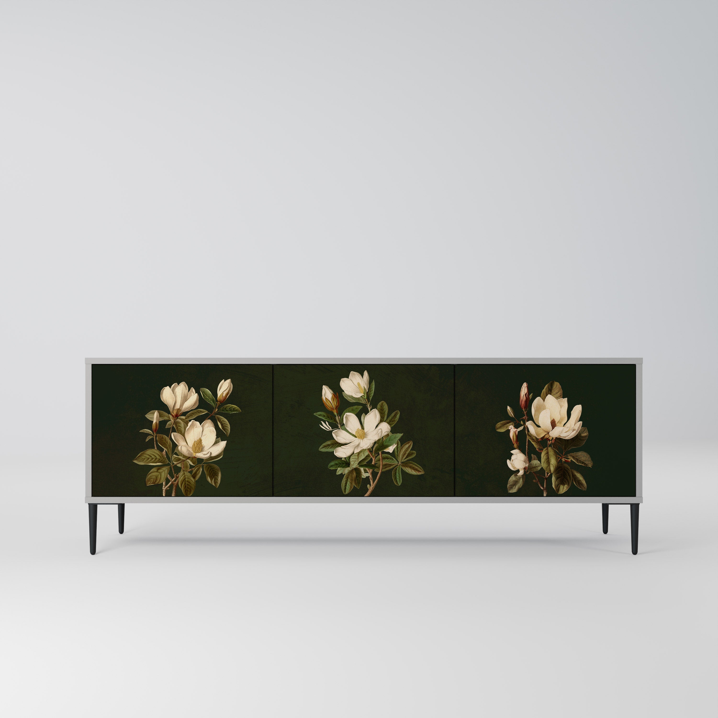 Mueble de TV de 3 puertas FLORAL NOIR en acabado gris