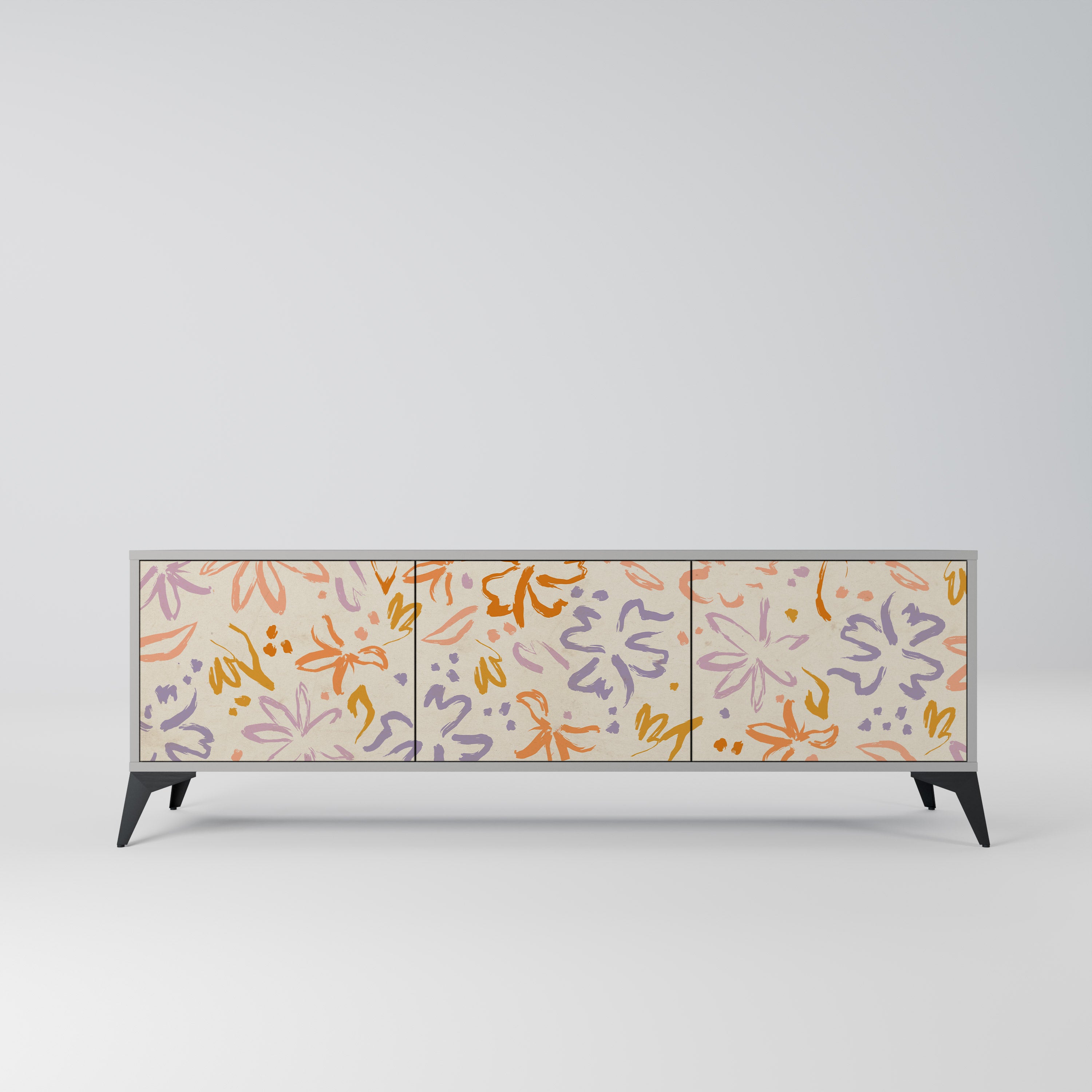 Mueble de TV de 3 puertas SPRING WHIMSY en acabado gris