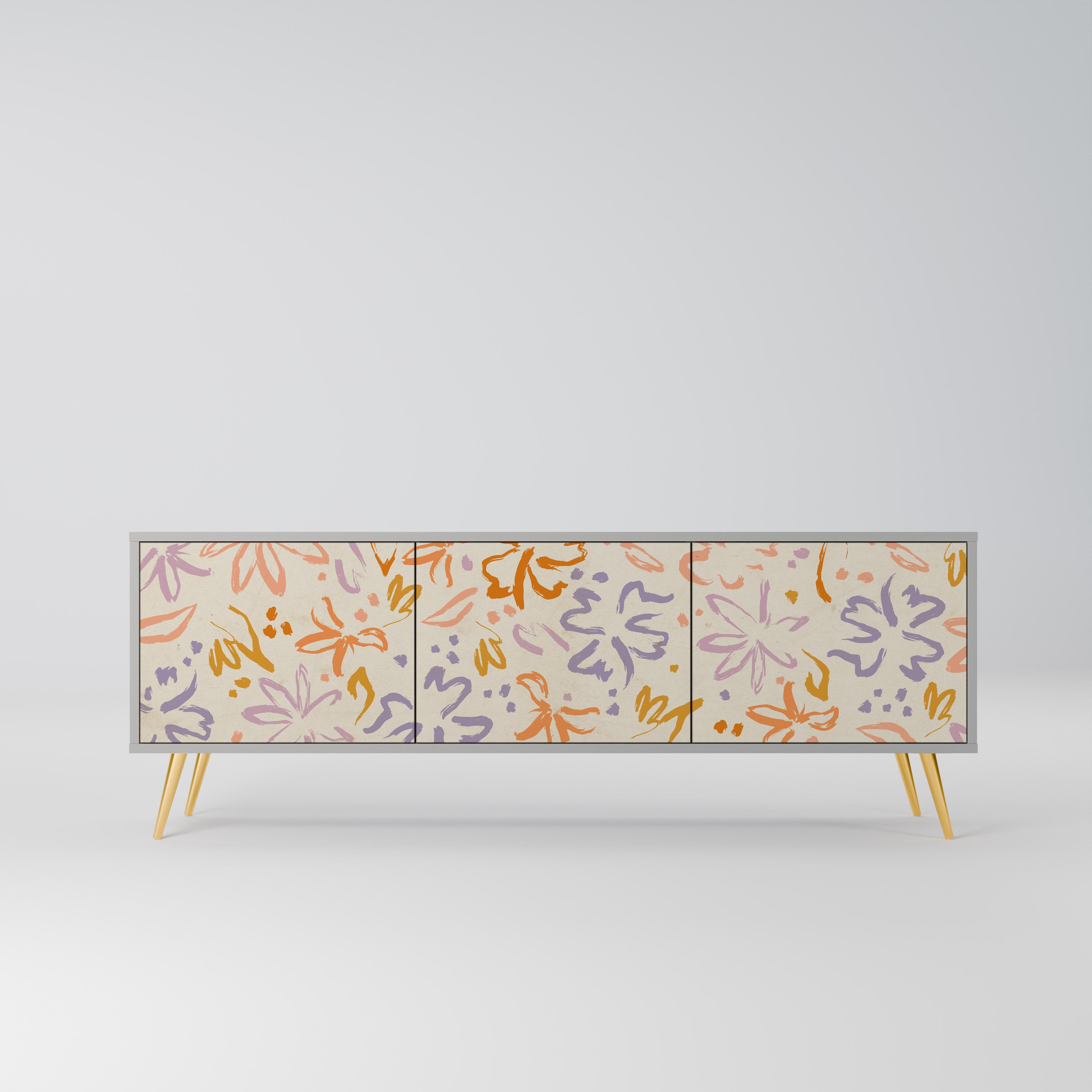 Mueble de TV de 3 puertas SPRING WHIMSY en acabado gris